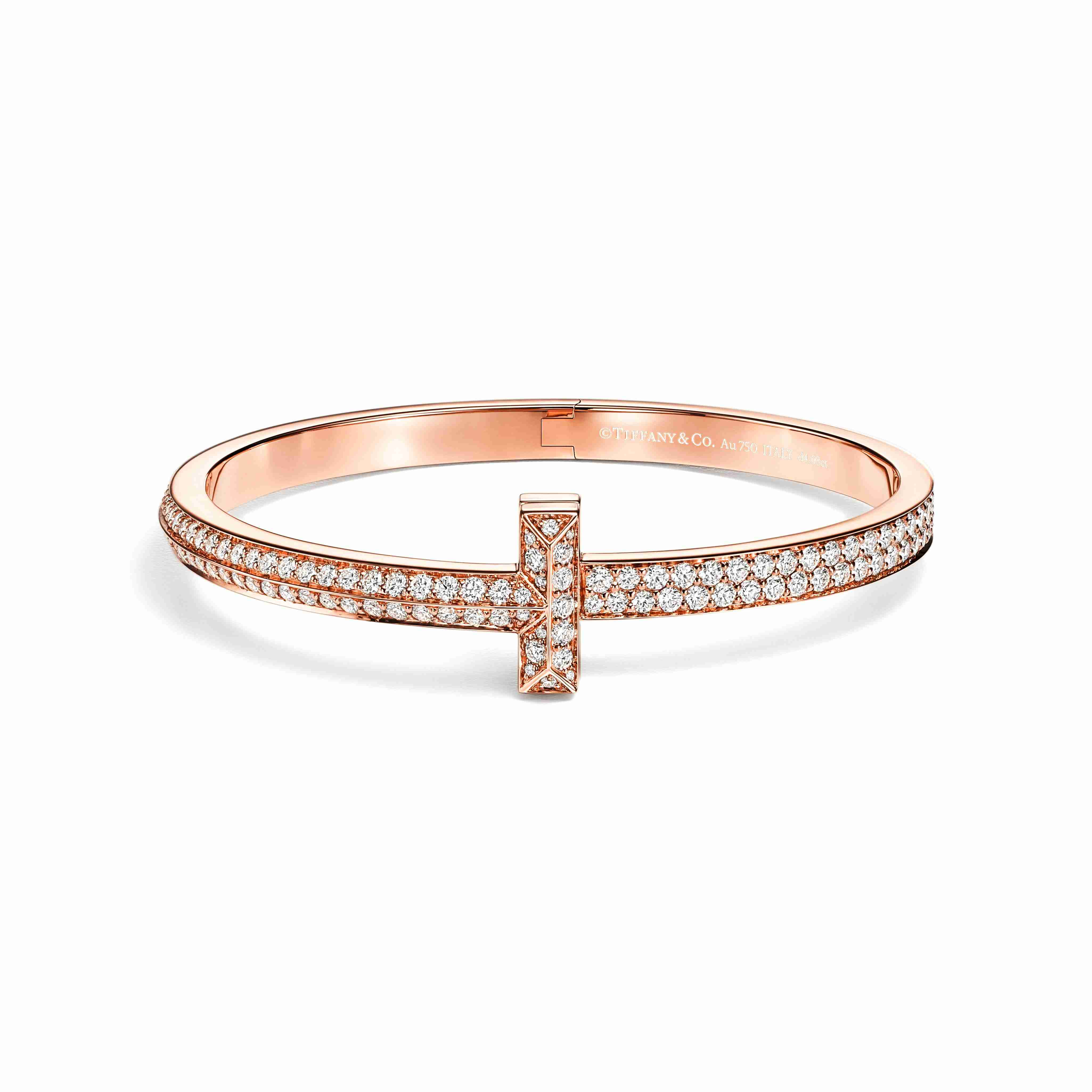 Tiffany T:T1 Wide Diamond Hinged Bangle
in 18k Rose Gold
