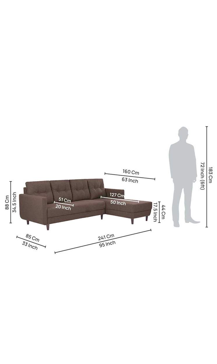 neudot Aria 6 Seater RHS Sectional Sofa in Earth Brown Colour
