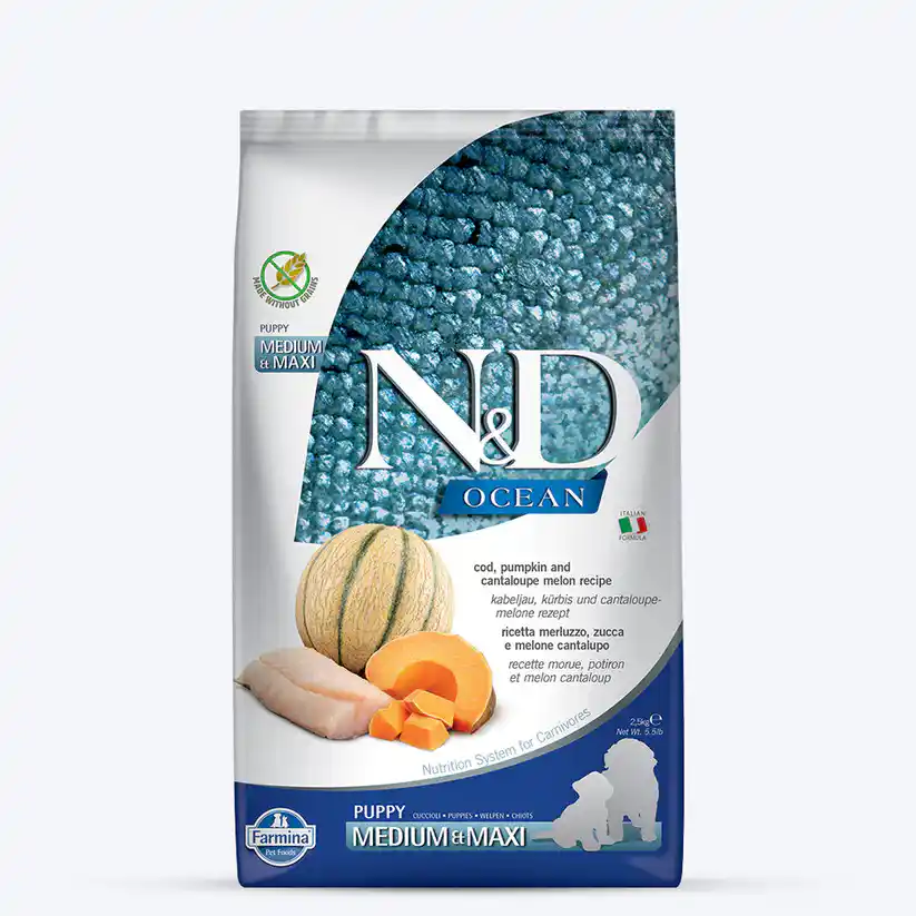 Farmina N&D Ocean CODFISH and CANTALOUPE MELON Puppy Medium & Maxi Breed Dry Dog Food