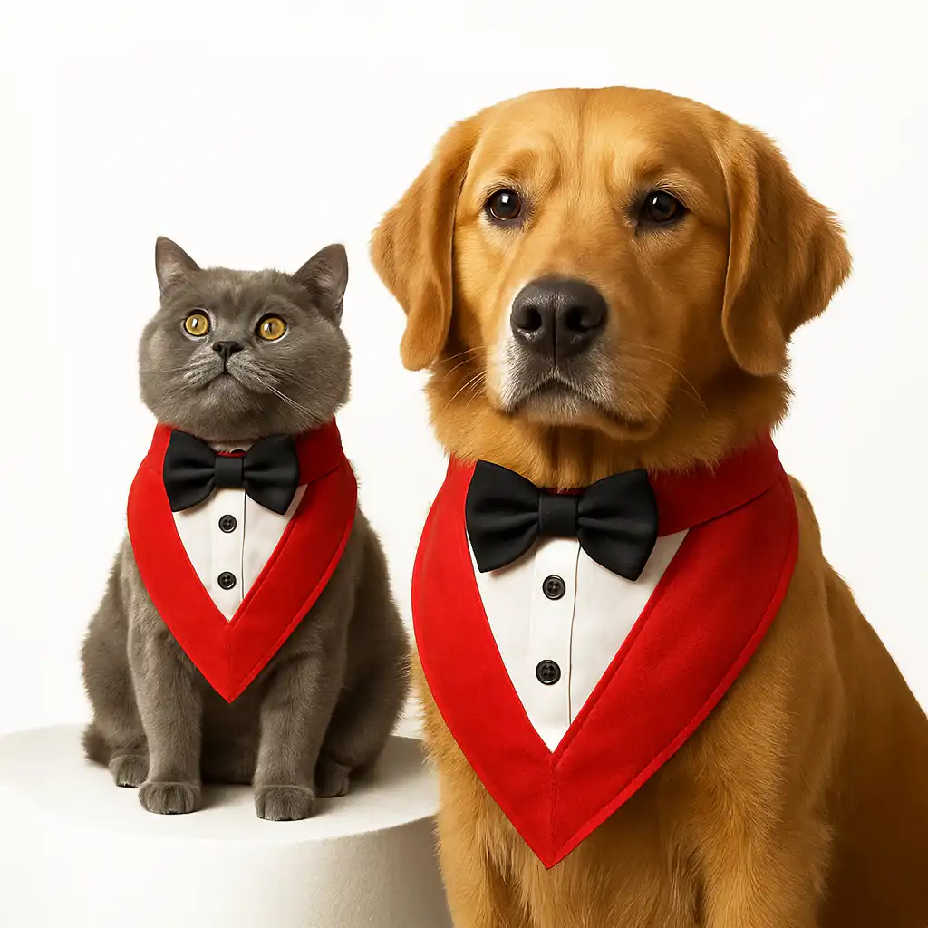 PawsIndia Red & White Tuxedo Suit, Red Carpet Ready
