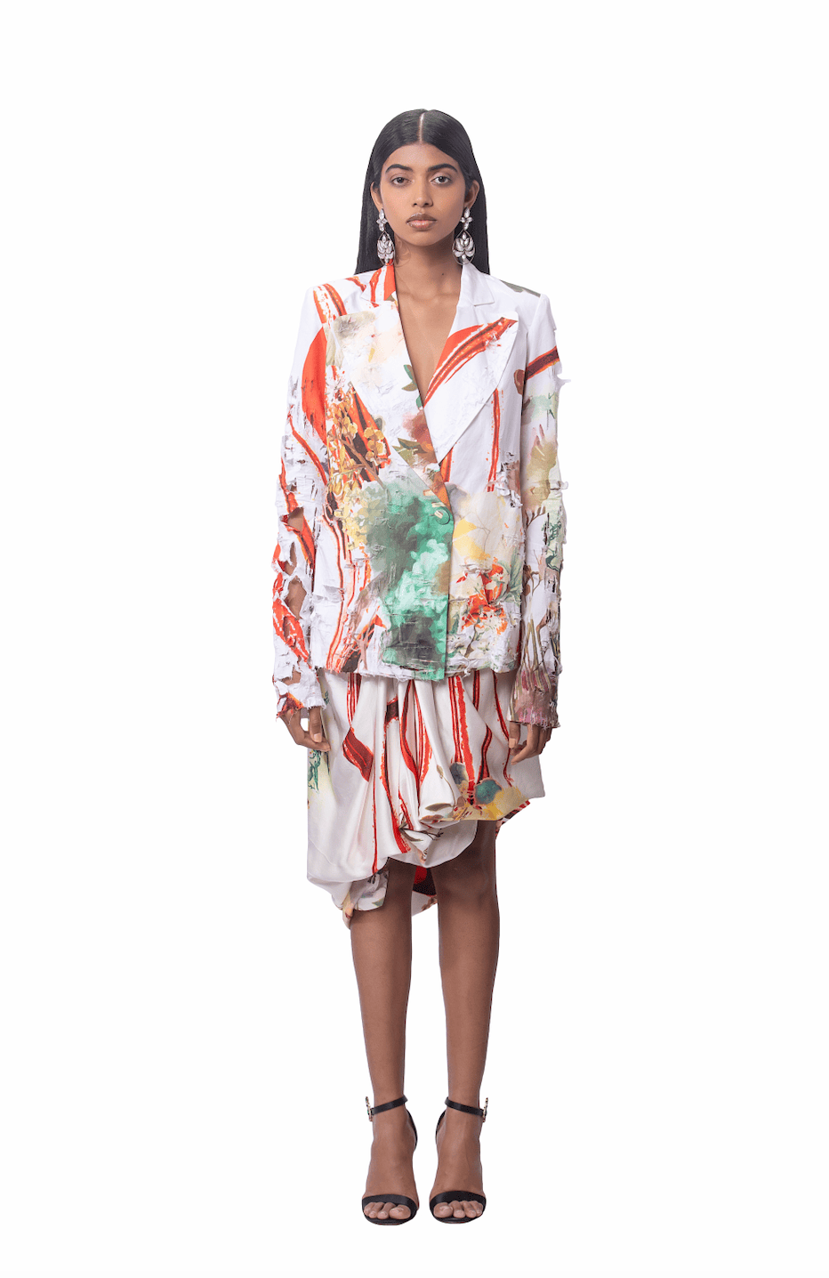 COTTON  BLAZER WITH DRAPED SKIRT