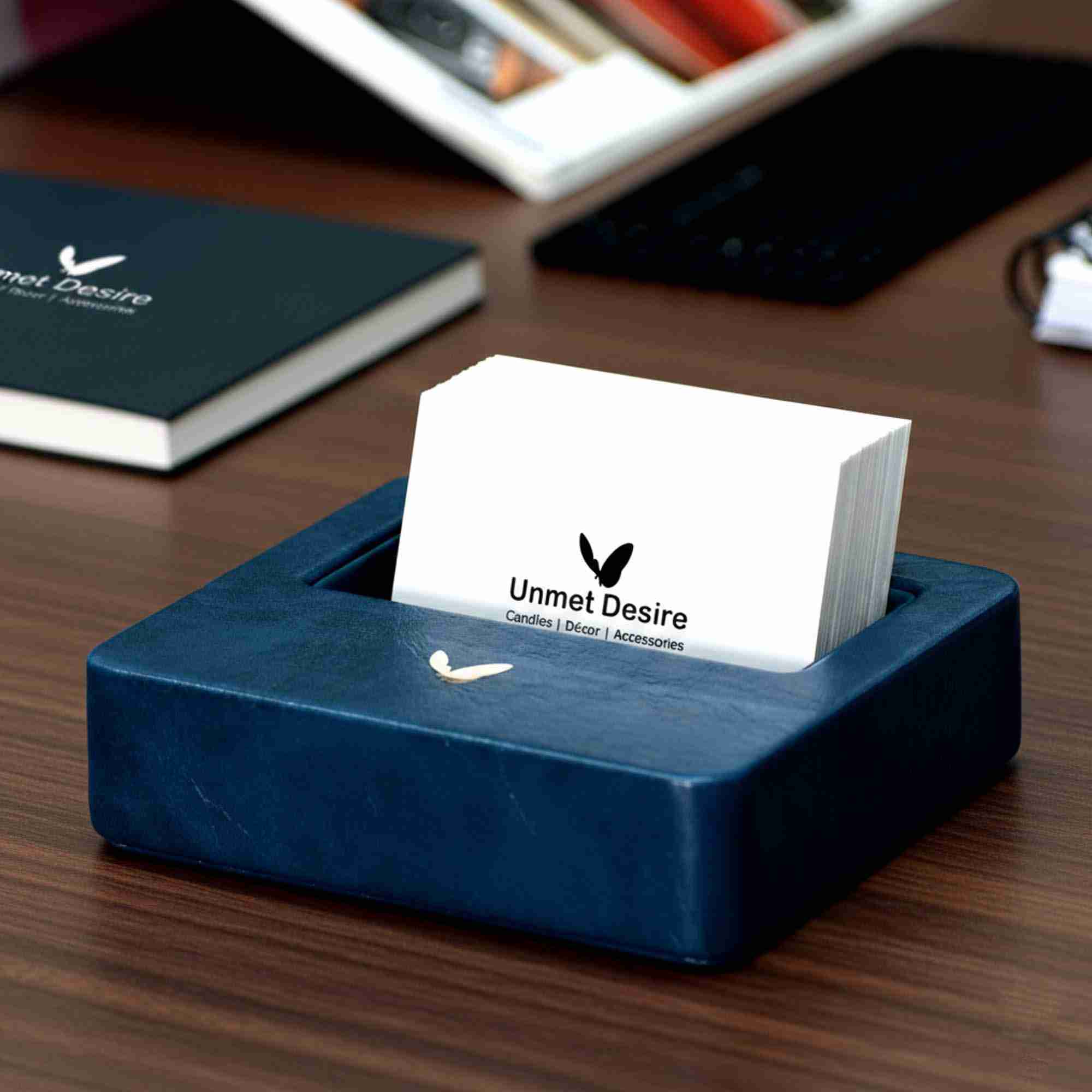 Visiting Card Holder for Desk | Faux Leather | Square | Moderno | Blue