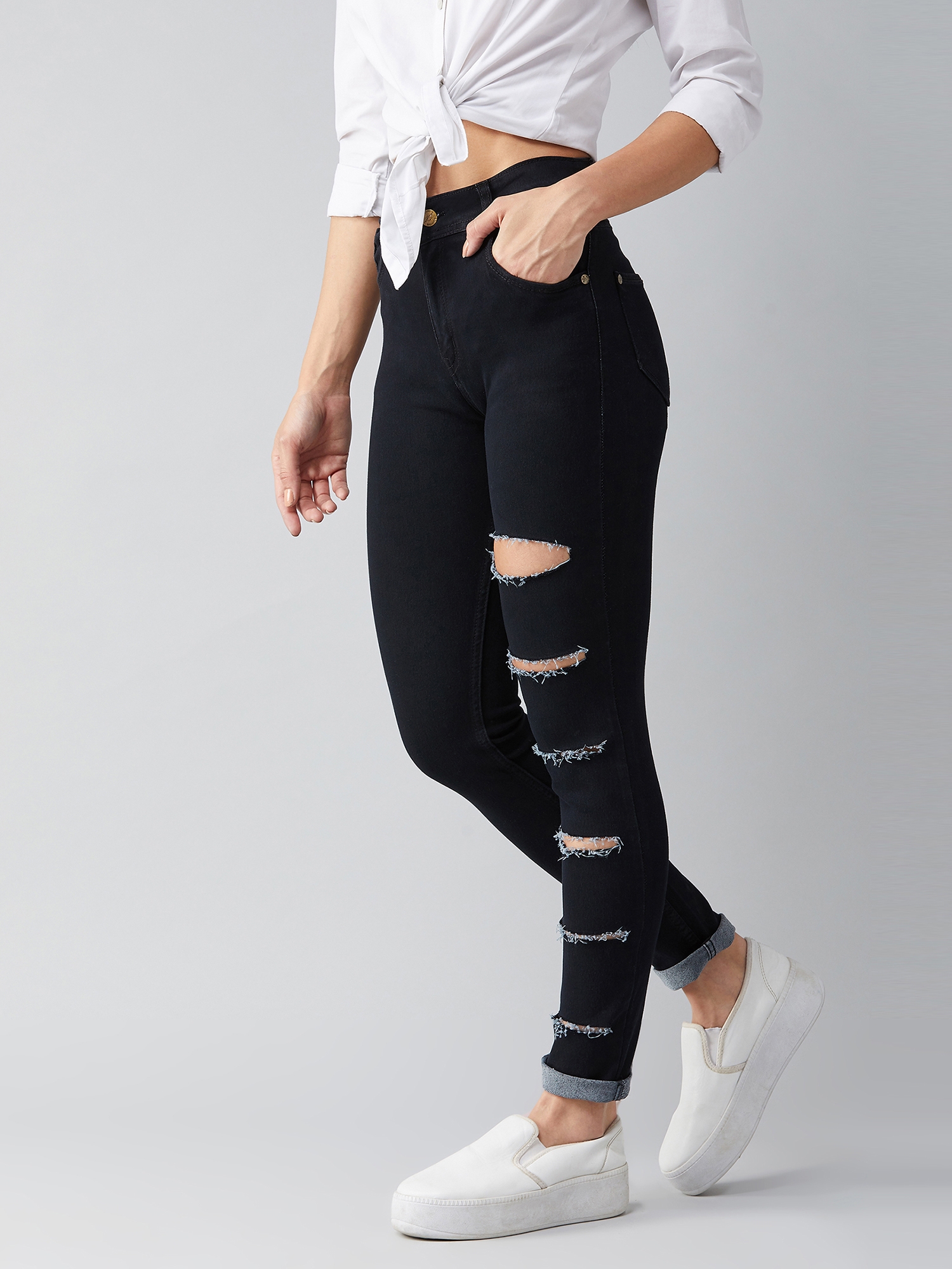 Women's Black Slim High Rise Clean Look Regular Denim Jeans
