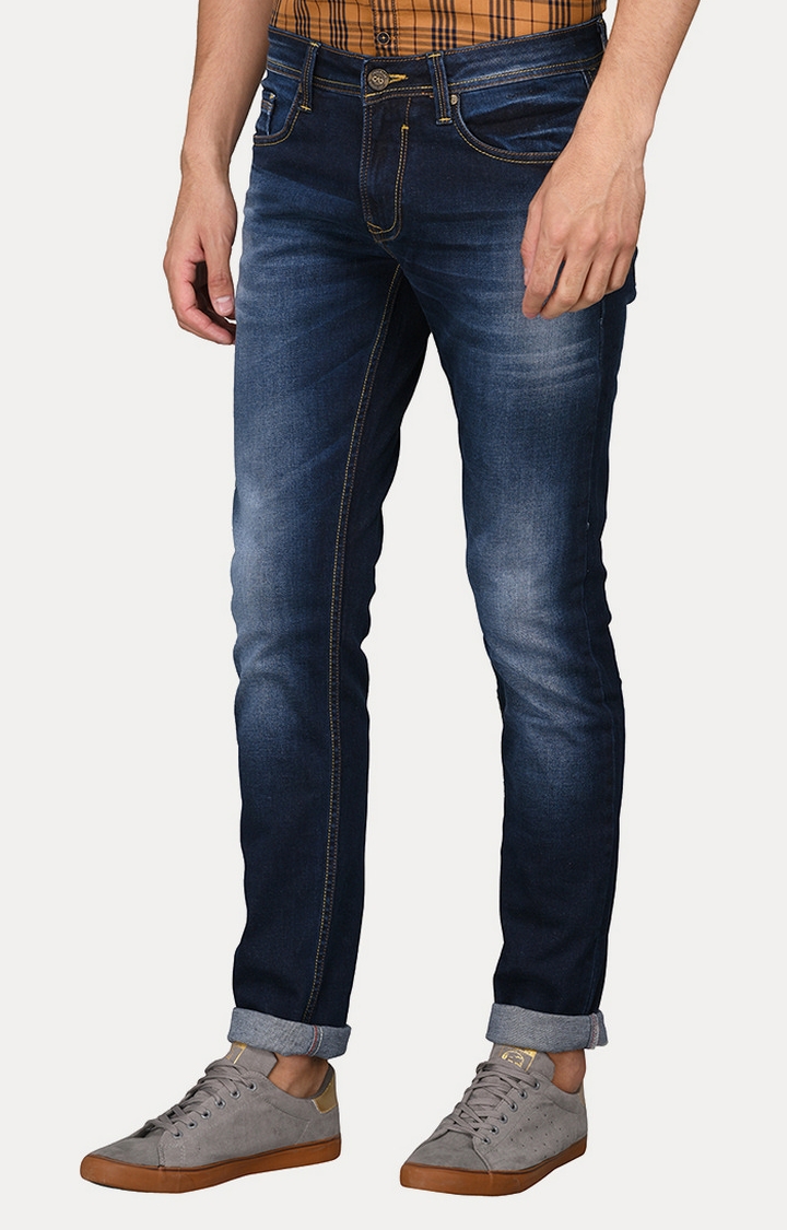 JadeBlue | Men's Blue Denim Solid Jeans 2