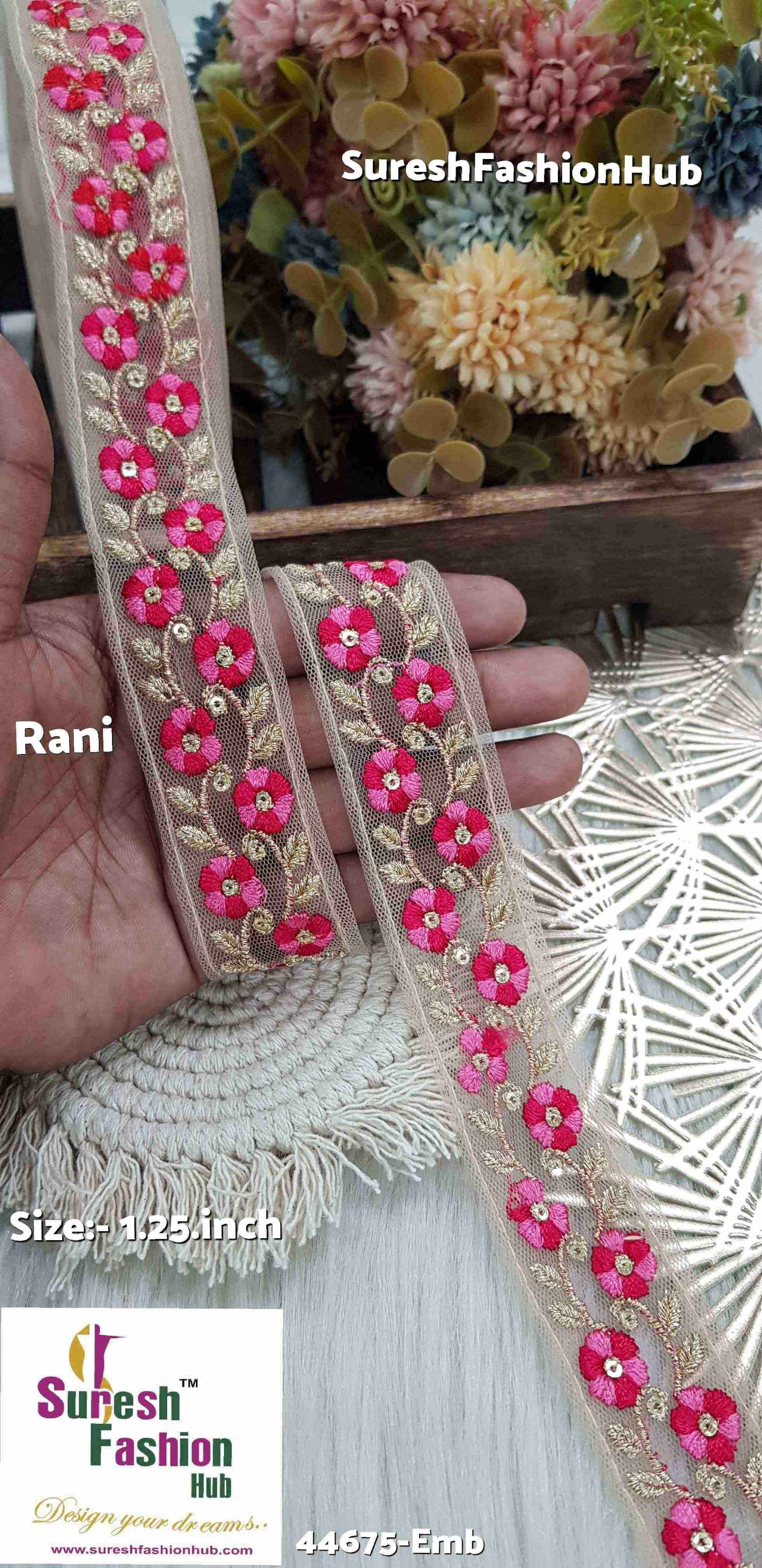 Dual Tone Rani Embroidered Net Lace
