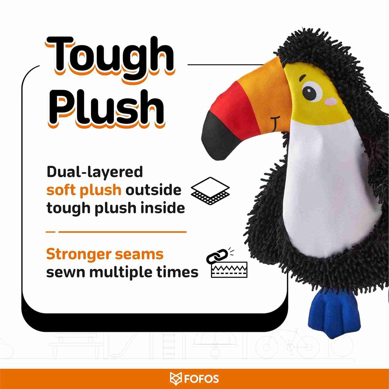 Fofos Non-Stuffing Crinkle Tough Toy Bird for Dogs, Black