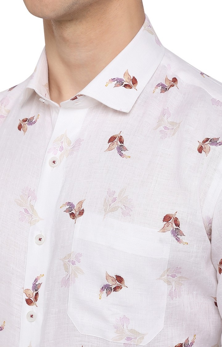JadeBlue | Men's White Linen Printed Formal Shirts 4