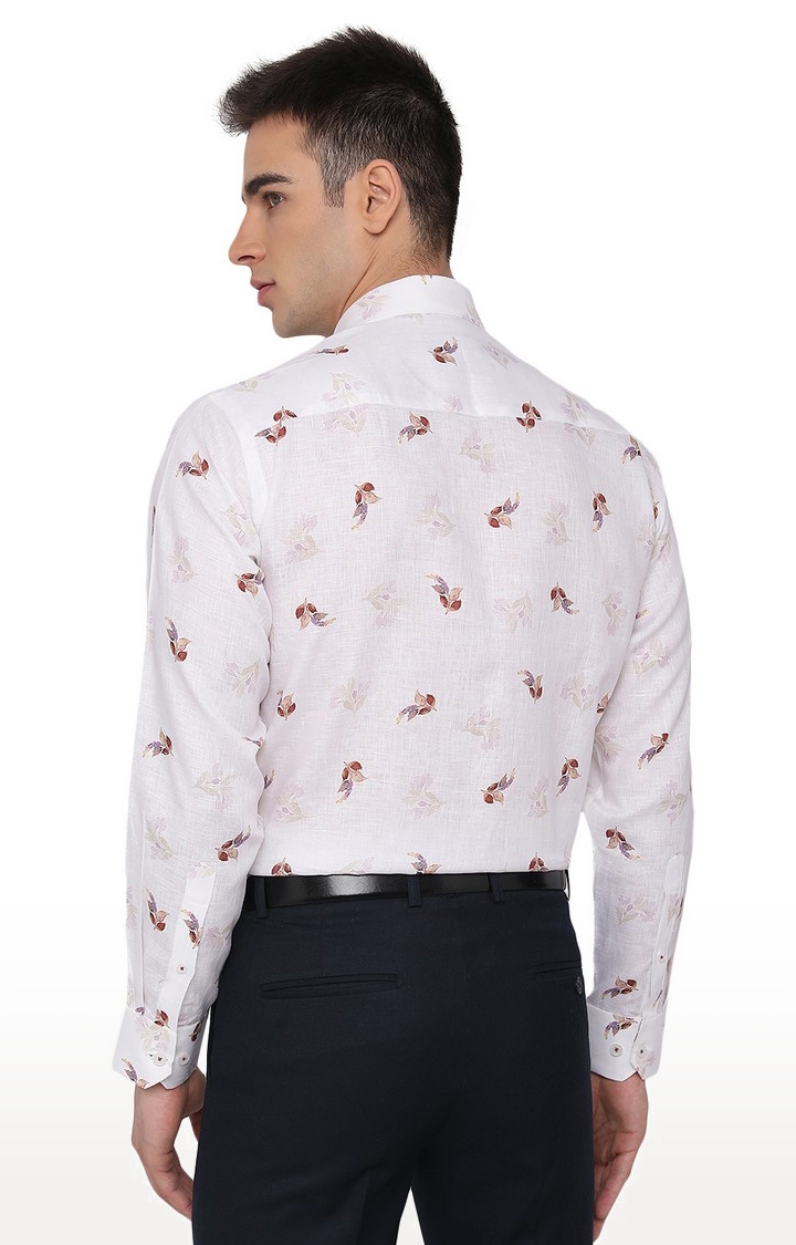 JadeBlue | Men's White Linen Printed Formal Shirts 3