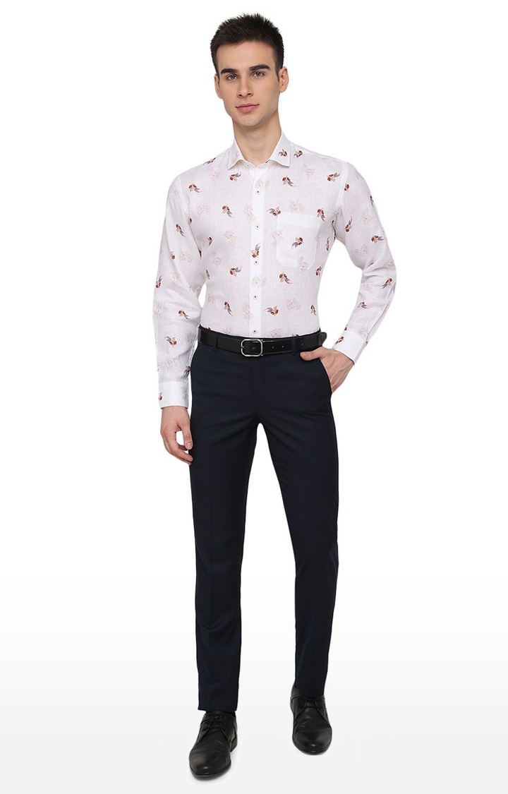 JadeBlue | Men's White Linen Printed Formal Shirts 1
