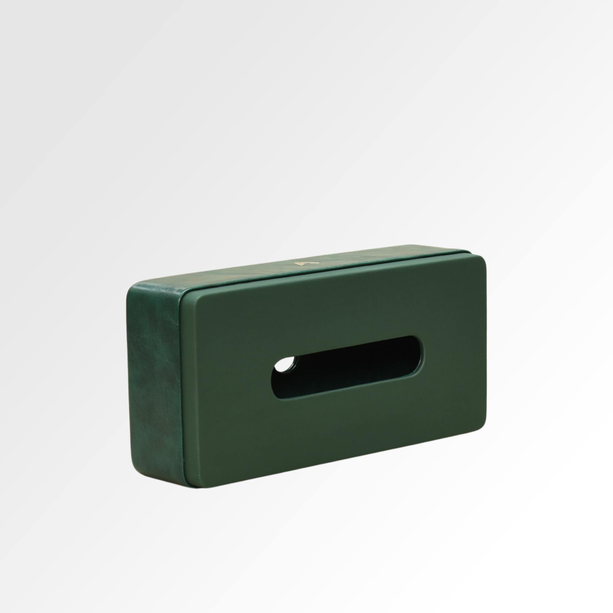 Tissue Box Holder for Home and Office in Premium Faux Leather | Size: 9.5 x 4.5 x 2.5(H) Inches | Moderno | Olive Green