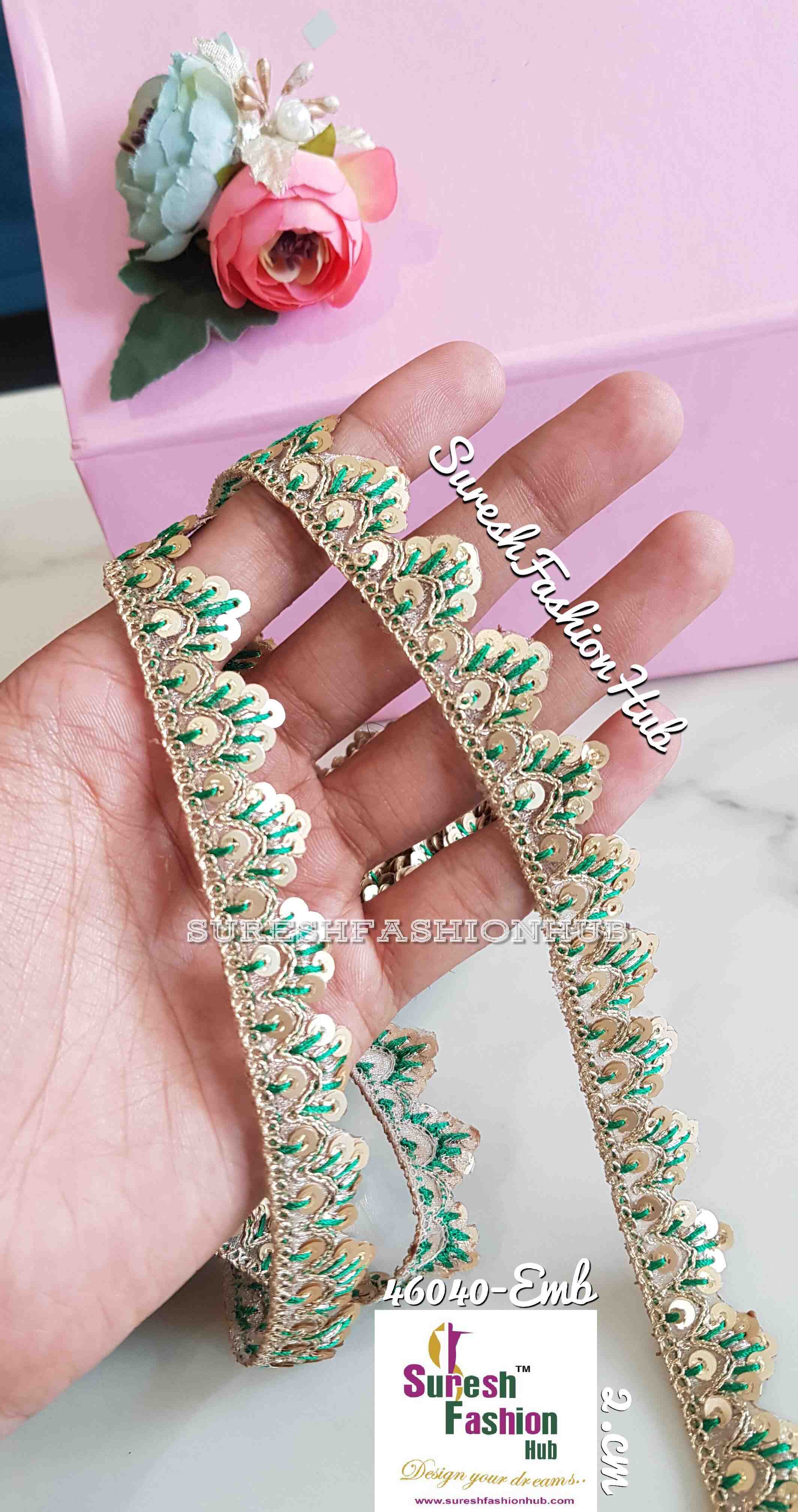 Green Gold Dori Embroidered Organza Lace