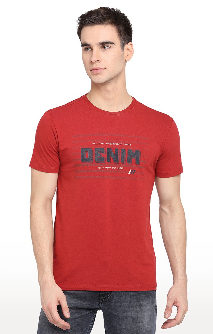 JadeBlue Sport | JB-PR-104 RUST Men's Red Cotton Printed T-Shirts 0