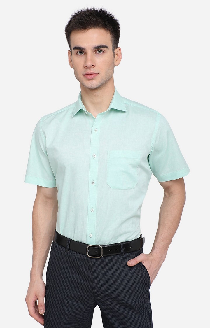 JadeBlue | RM-2004 GREEN Men's Green Cotton Solid Formal Shirts 0