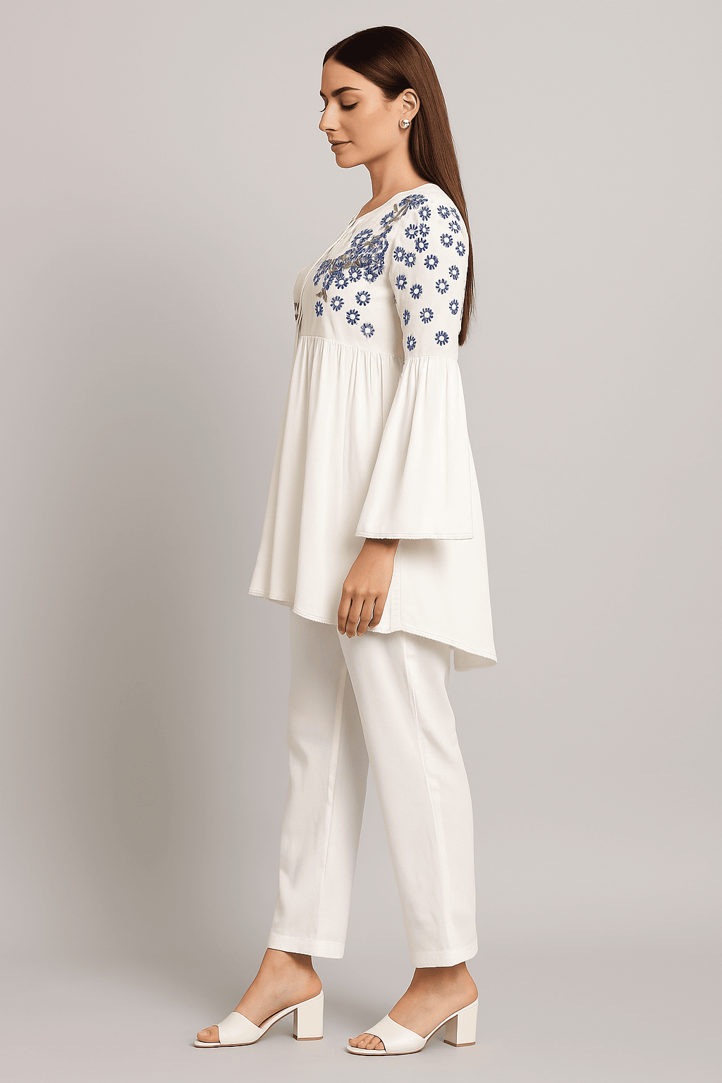 Women's White  Embroidered co-ord set