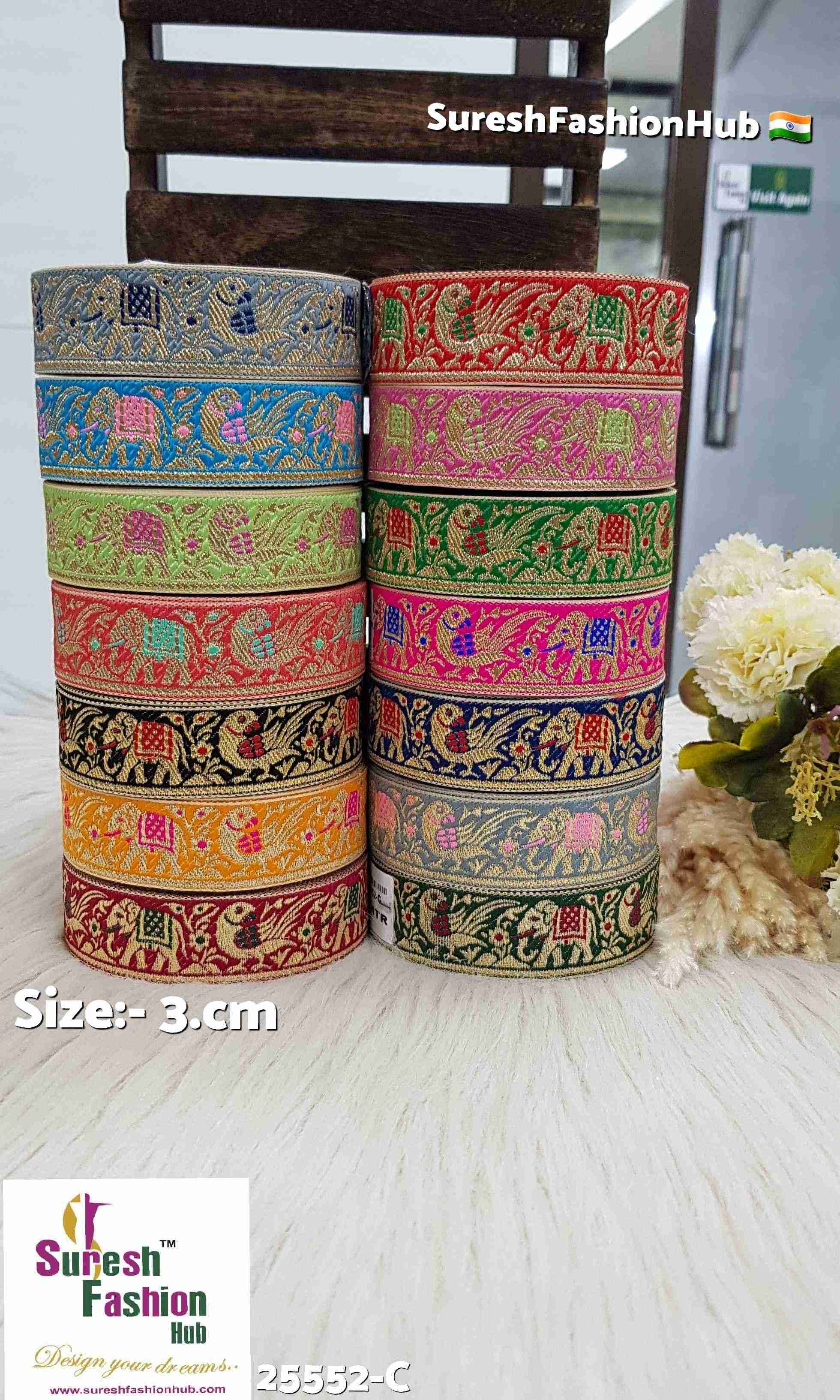 Navy Blue & Red Color Elephant Parrot Banarasi Lace