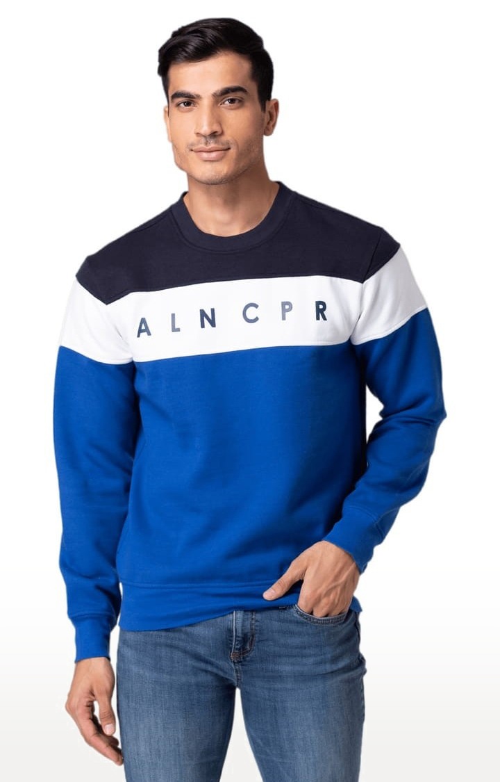 Men's Navy Blue Cotton Colourblock Sweatshirt