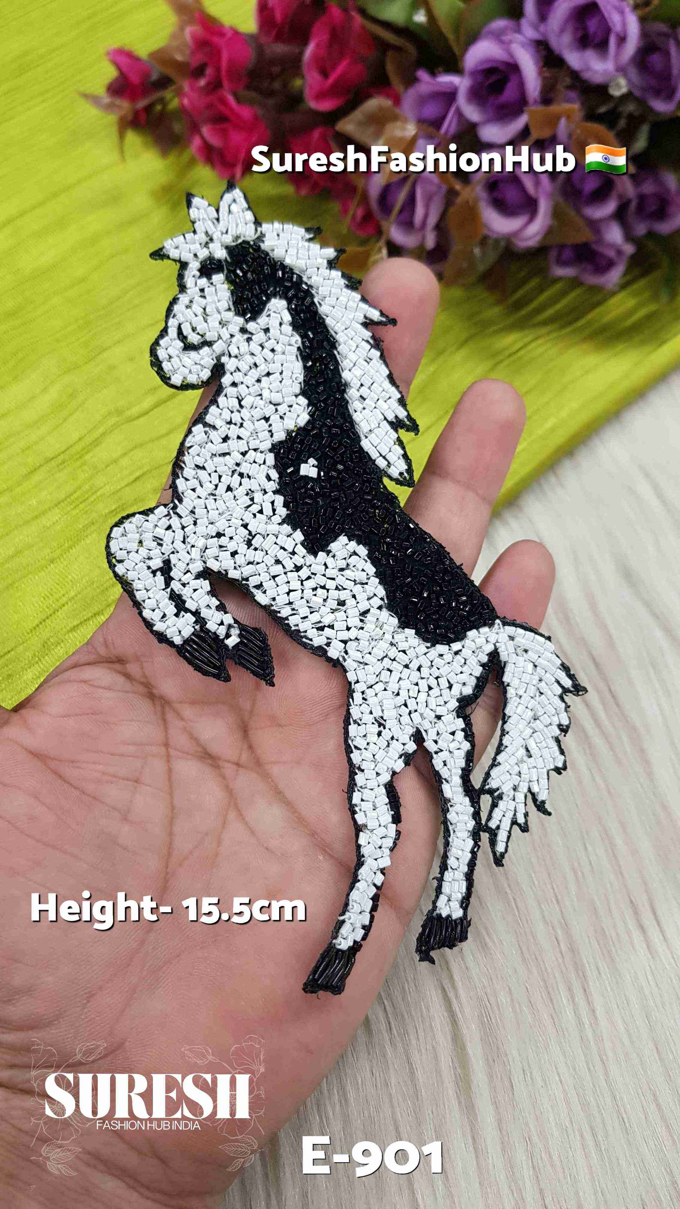 E-901 – Black & White Jumping Horse Patch (Left Facing)