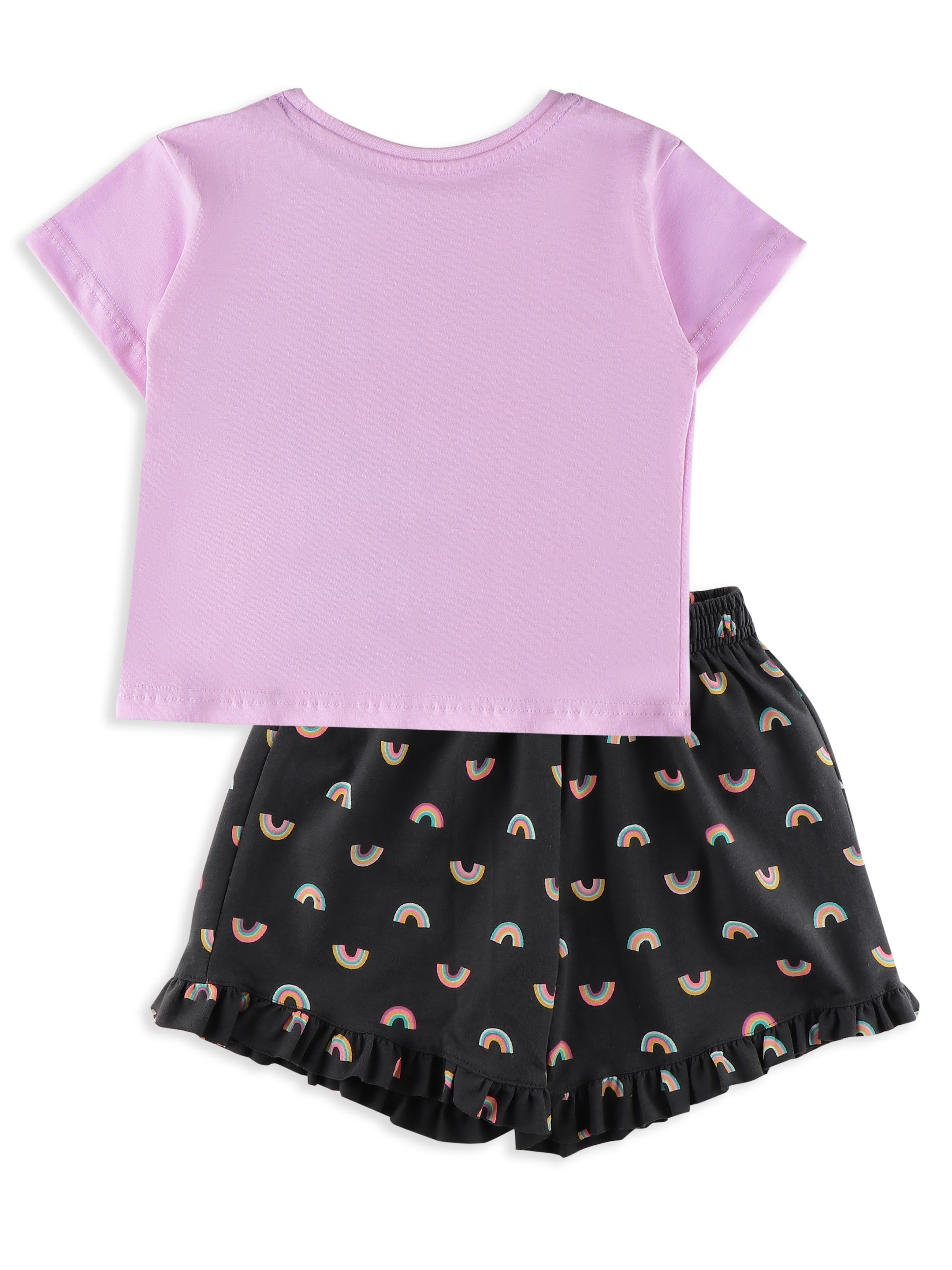 Ninos Dreams Girls Tshirt with Shorts Set Black Rainbow Print