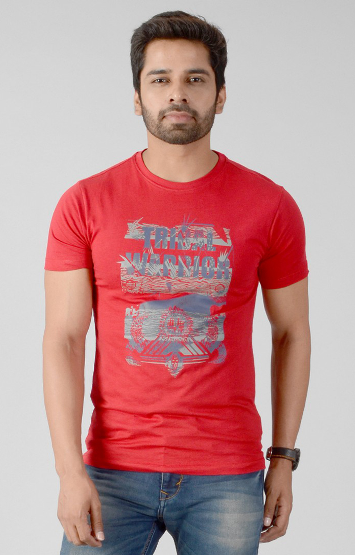 JB-5B B RED Men's Red Cotton Printed T-Shirts