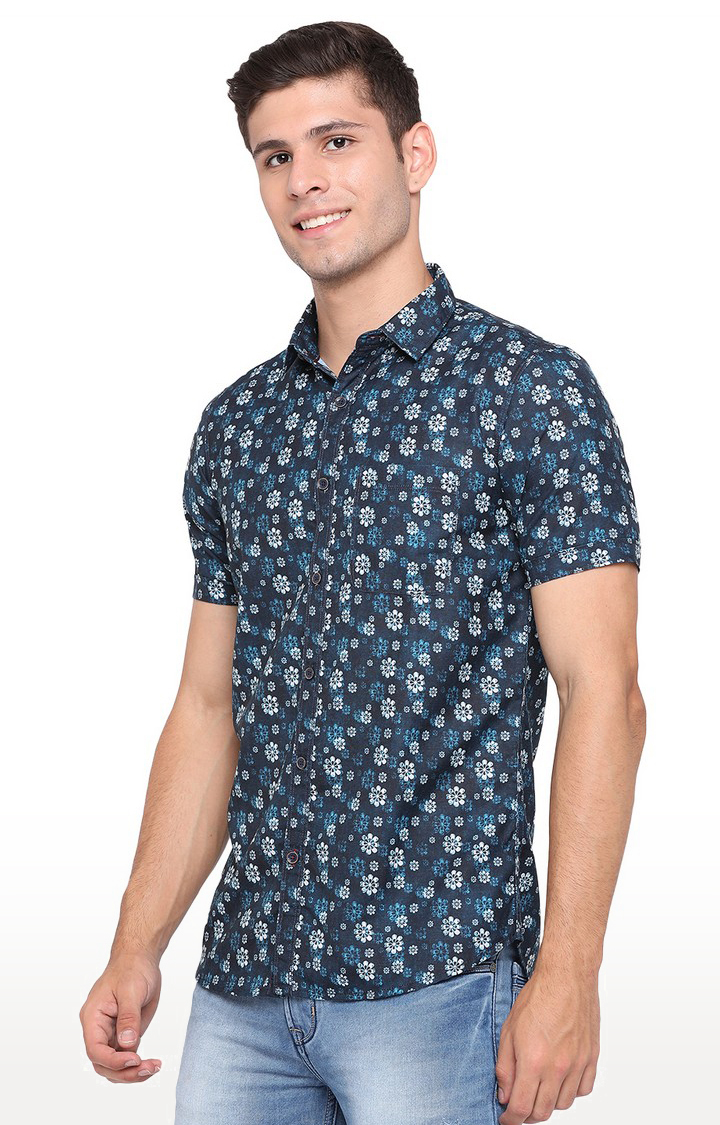 JBS-PR-892 ORION BLUE Men's Blue Cotton Printed Semi Casual Shirts