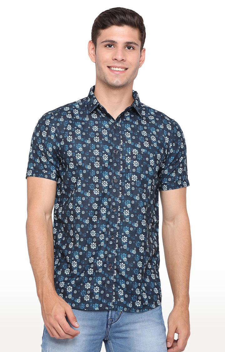 JBS-PR-892 ORION BLUE Men's Blue Cotton Printed Semi Casual Shirts