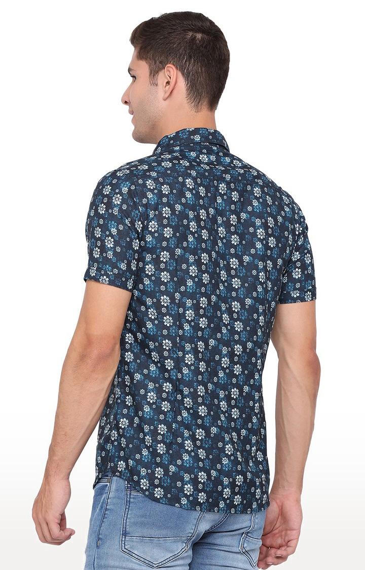 JBS-PR-892 ORION BLUE Men's Blue Cotton Printed Semi Casual Shirts