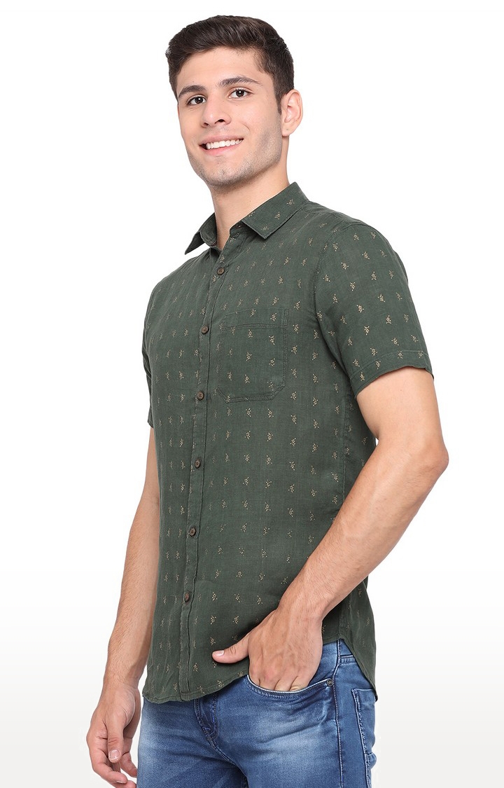 JadeBlue Sport | JBS-PR-890 JUNGLE GREEN Men's Green Cotton Printed Semi Casual Shirts 1
