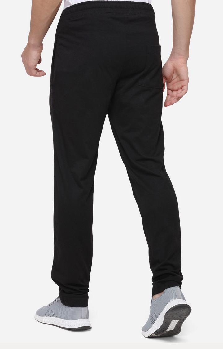Men's Black Cotton Blend Solid Trackpants