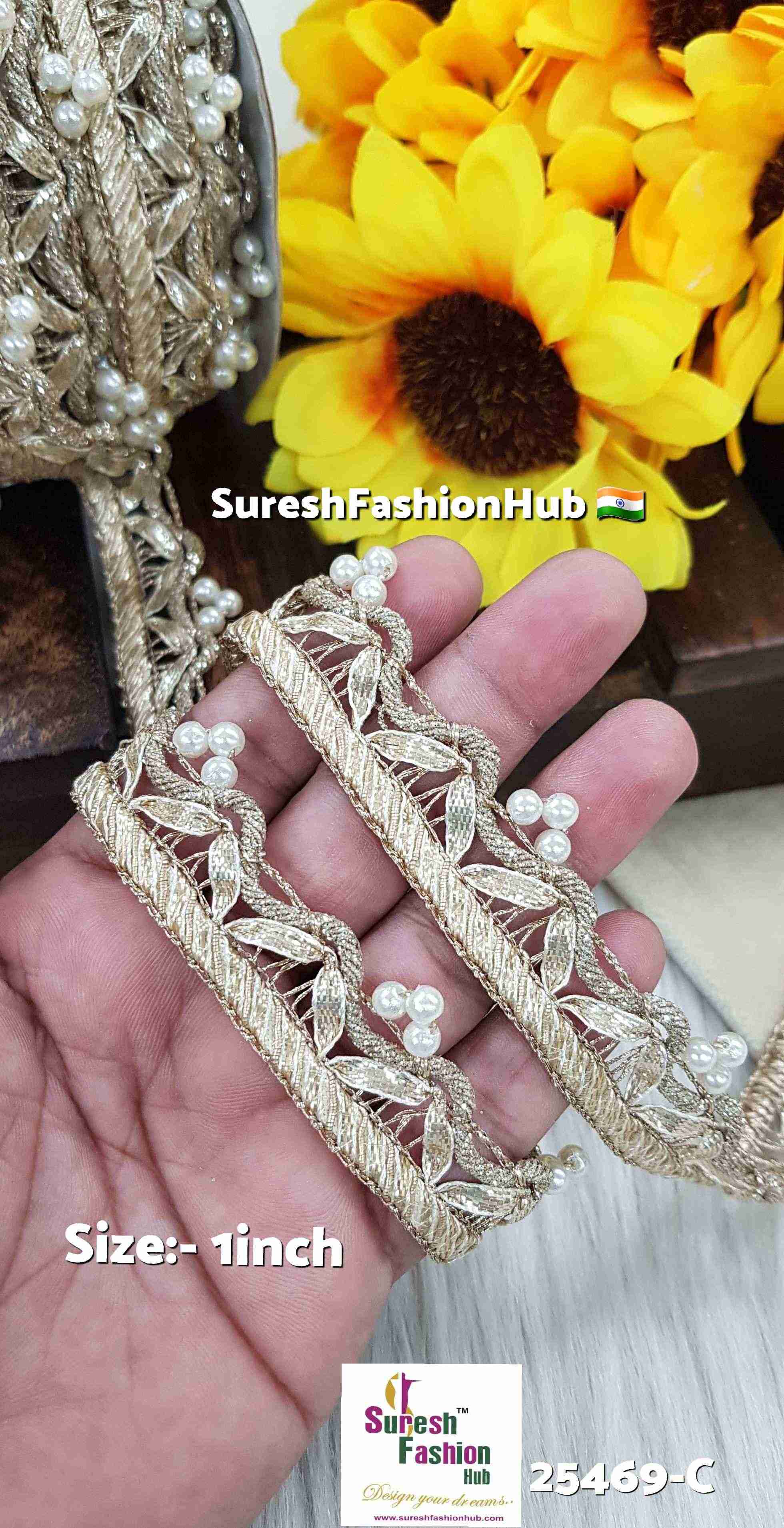 Heavy Pearl Dori & Gota Scalloped Lace with Pearl