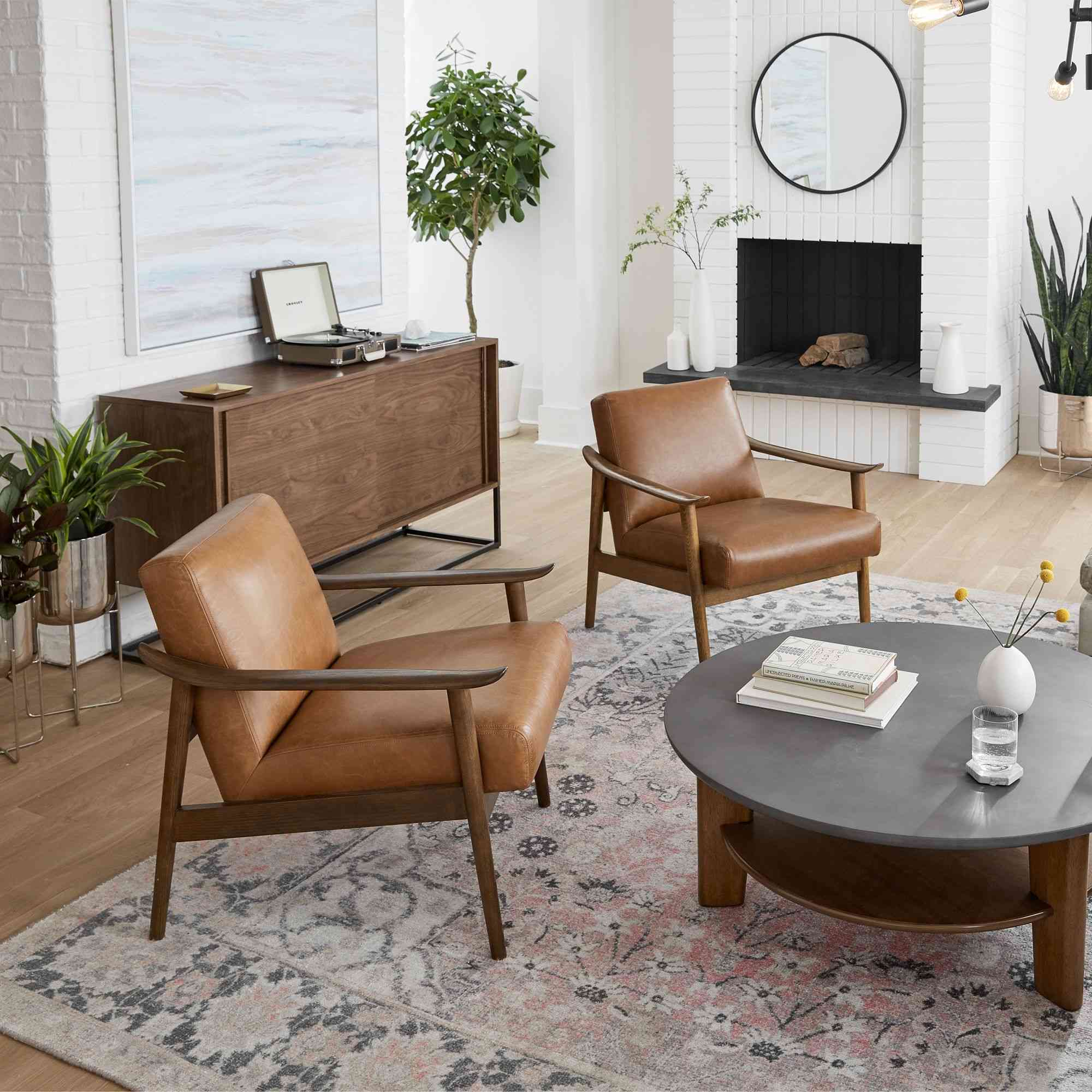 Mid-Century Leather Show Wood Chair