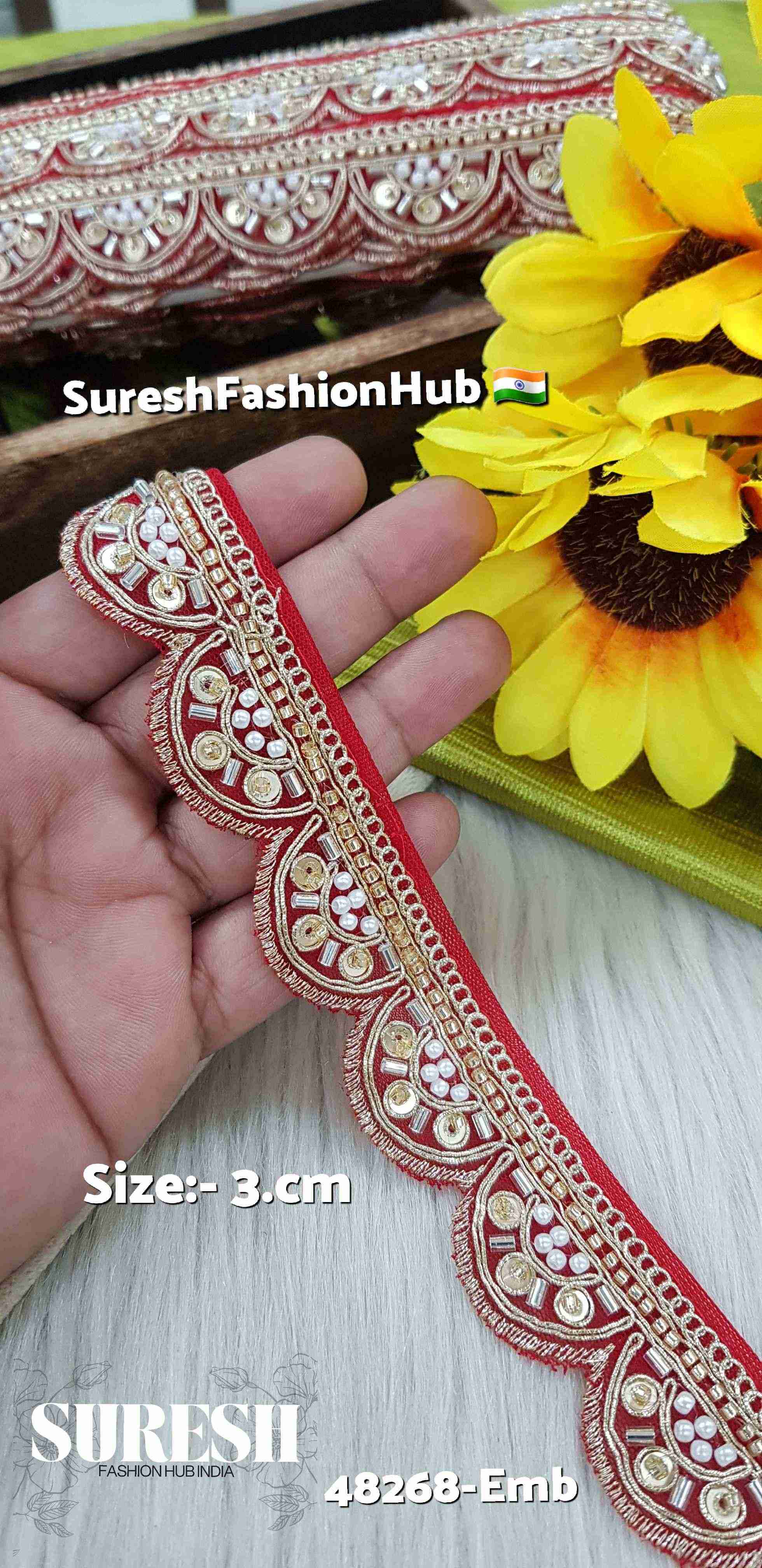 Red One-Side Scalloped Embroidery Lace