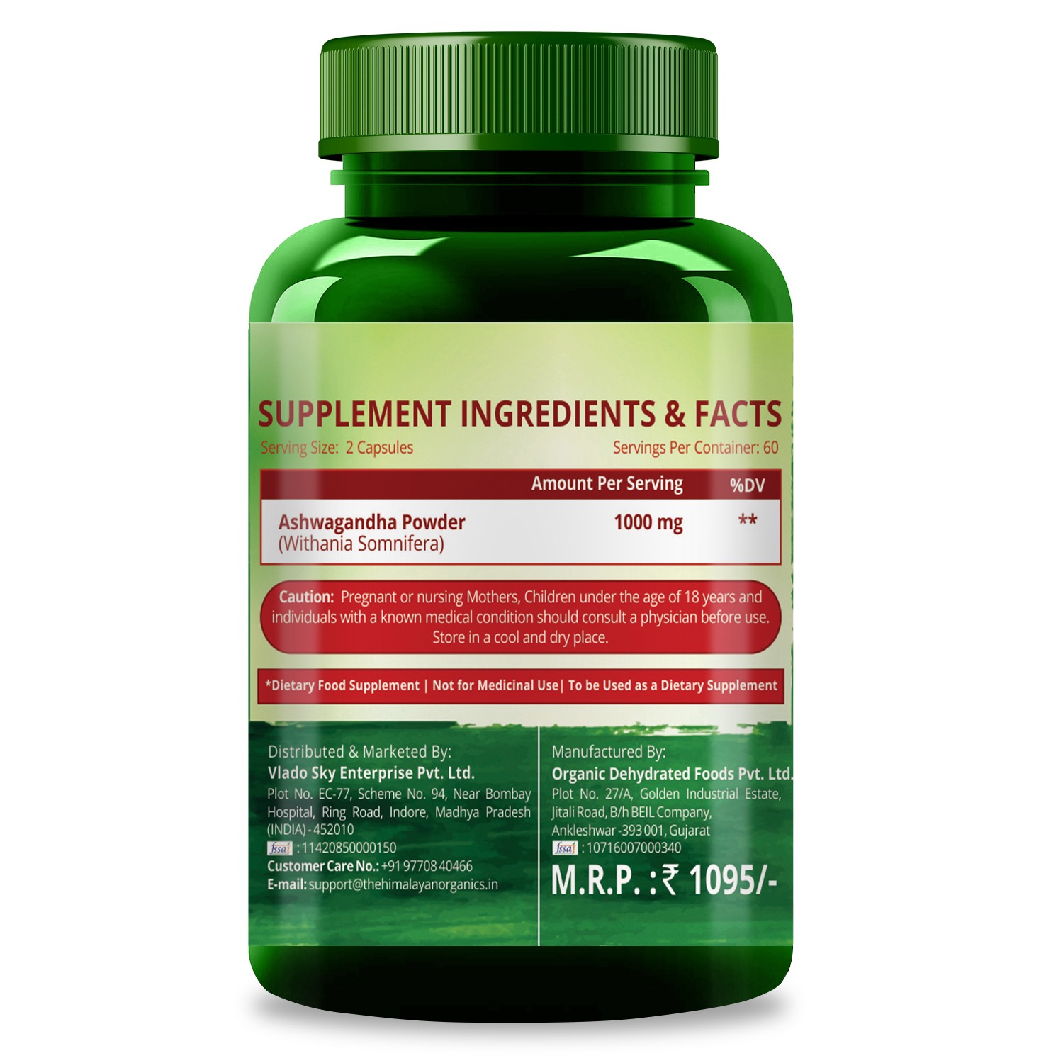 Himalayan Organics Ashwagandha 1000Mg Serve || Energy & Endurance || 120 Veg Capsules