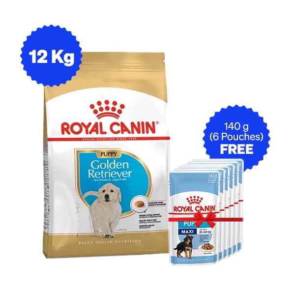 Royal Canin Golden Retriever Puppy Dry Dog Food with Free Maxi Puppy Gravy Pack