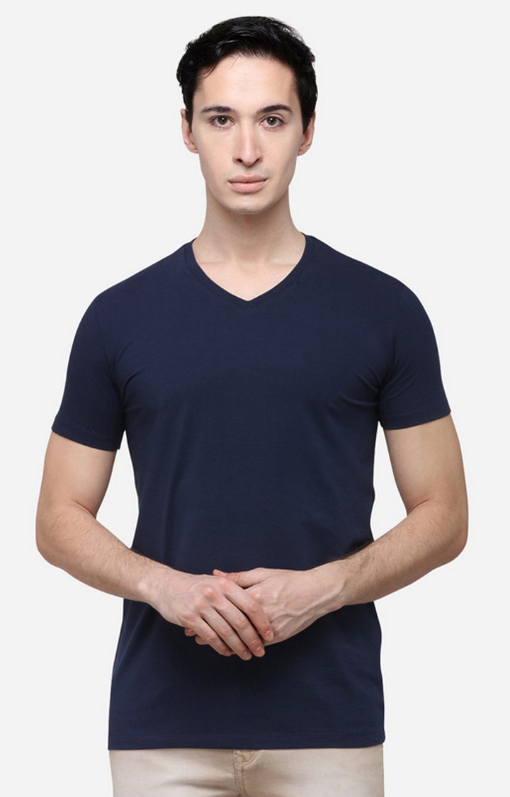 JadeBlue | Men's Blue Cotton Blend Solid T-Shirts 0