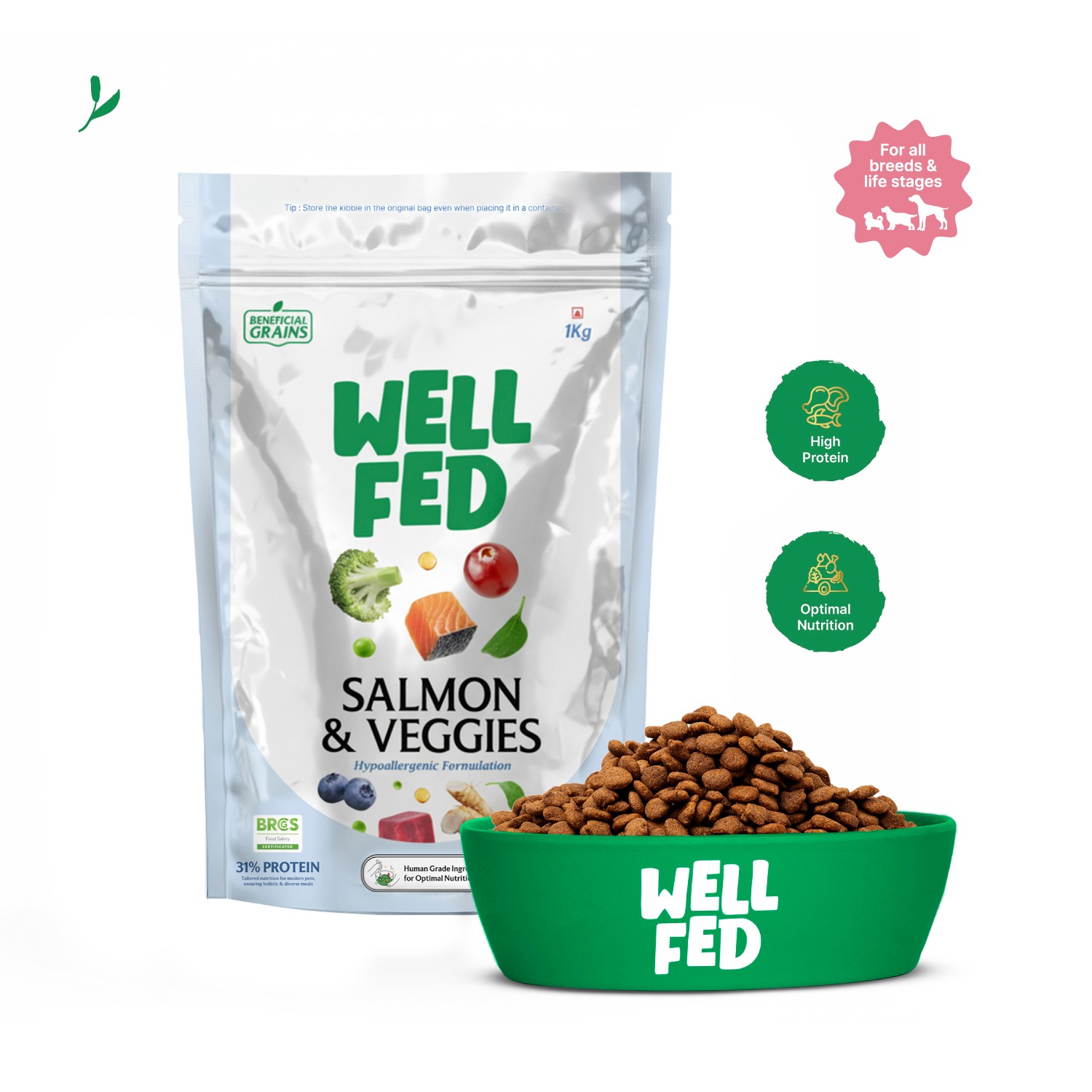 Well Fed Beneficial Grain Salmon and Veggies Dry Food for Dogs