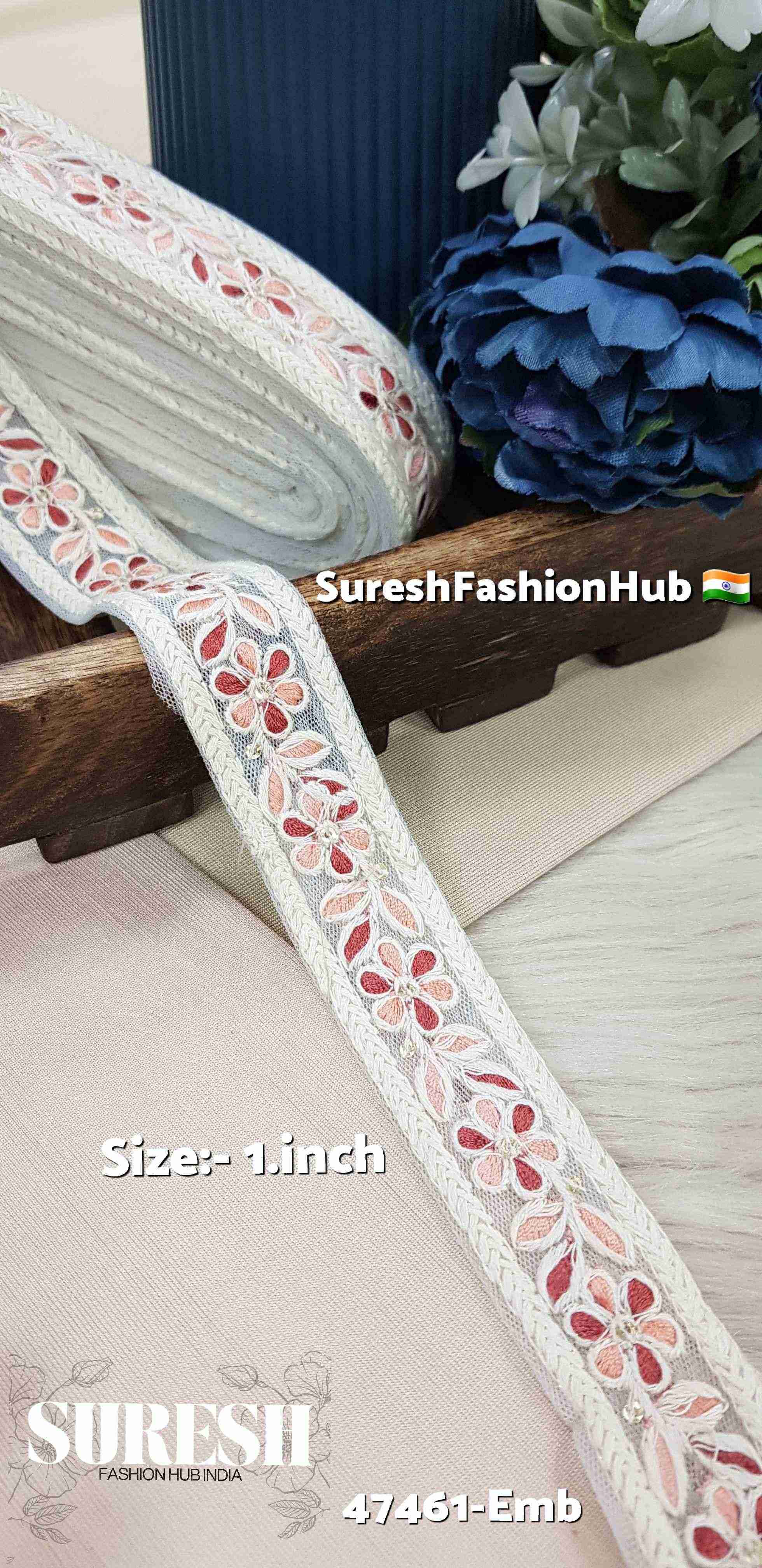 Peach & Light Peach Floral Net Lace