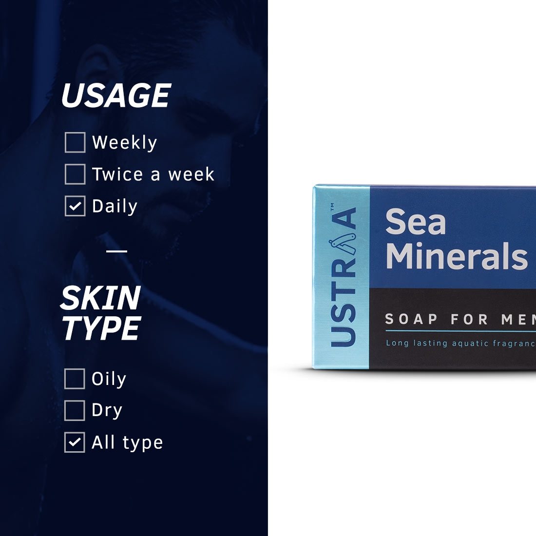Ustraa | Ustraa Blue Deodorant - 150 ml & Sea Minerals Soap - 100g (Pack Of 4) 7