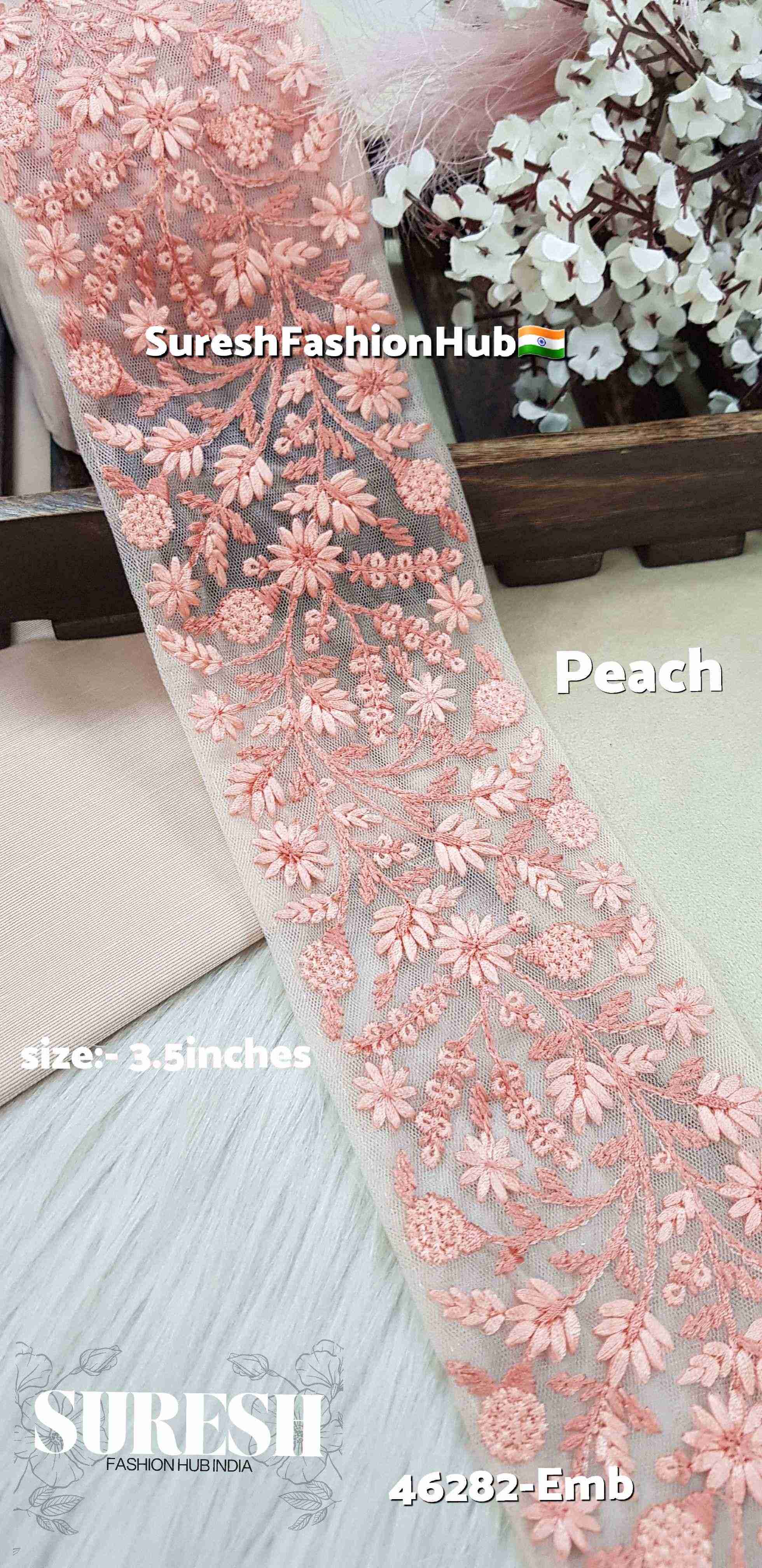 Peach Tone-to-Tone Floral Net Lace