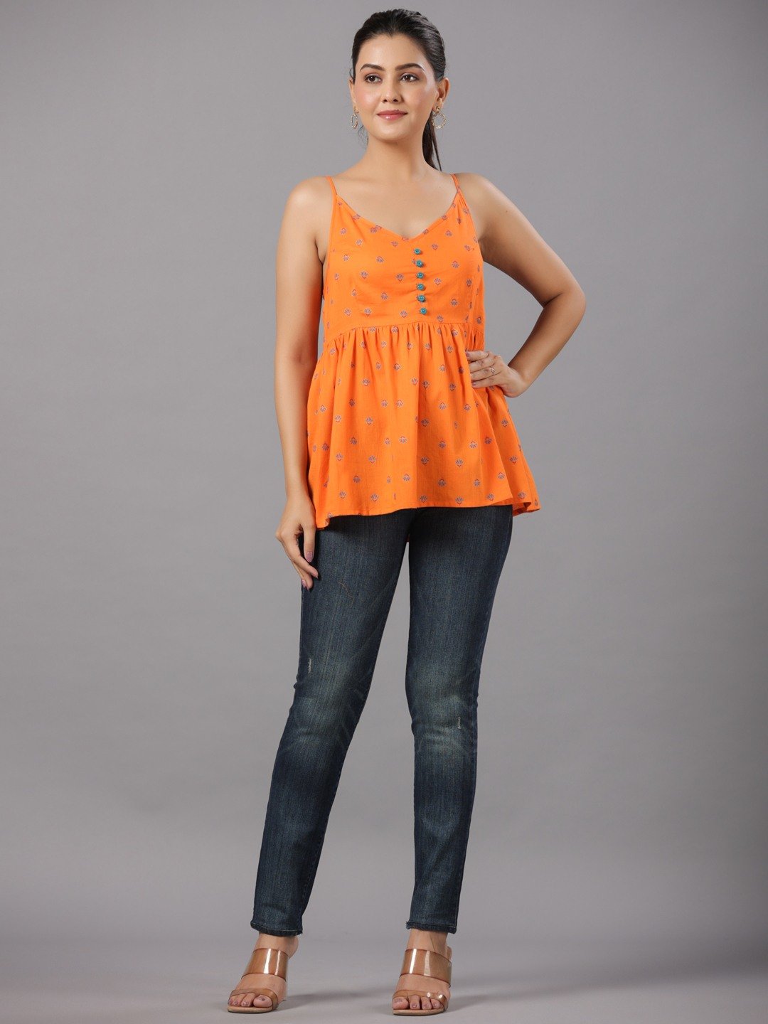 cotton printed strappy top