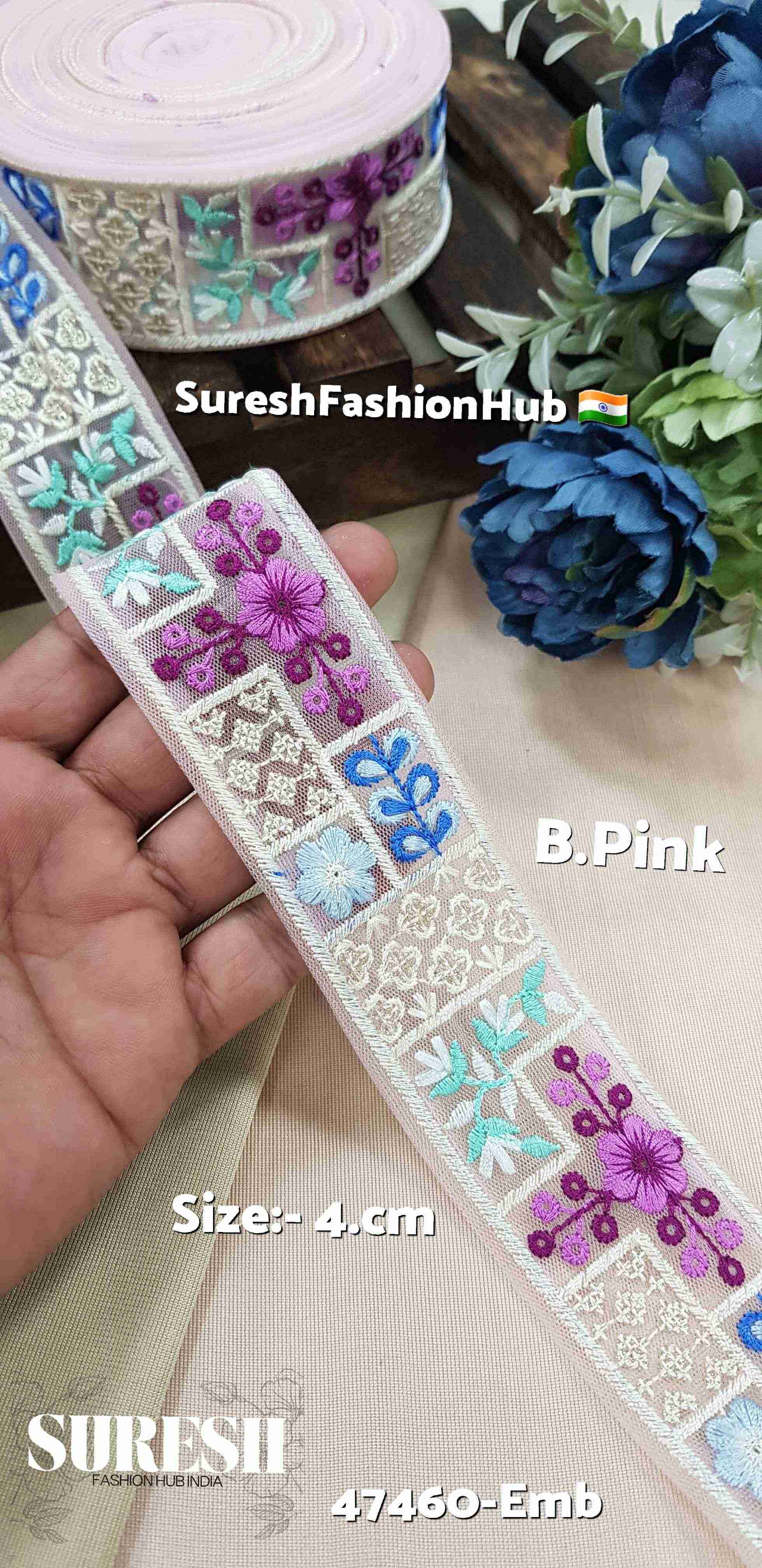 Baby Pink Embroidered Floral Net Lace