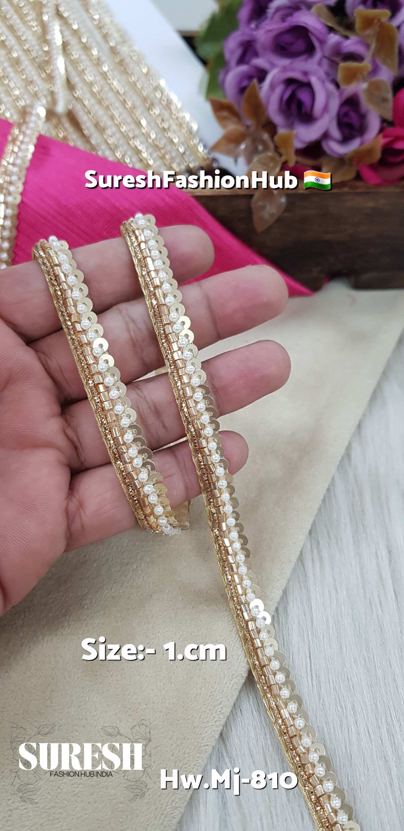 Matt Handmade Nakshi & Pearl Embroidery Lace – Mj-810