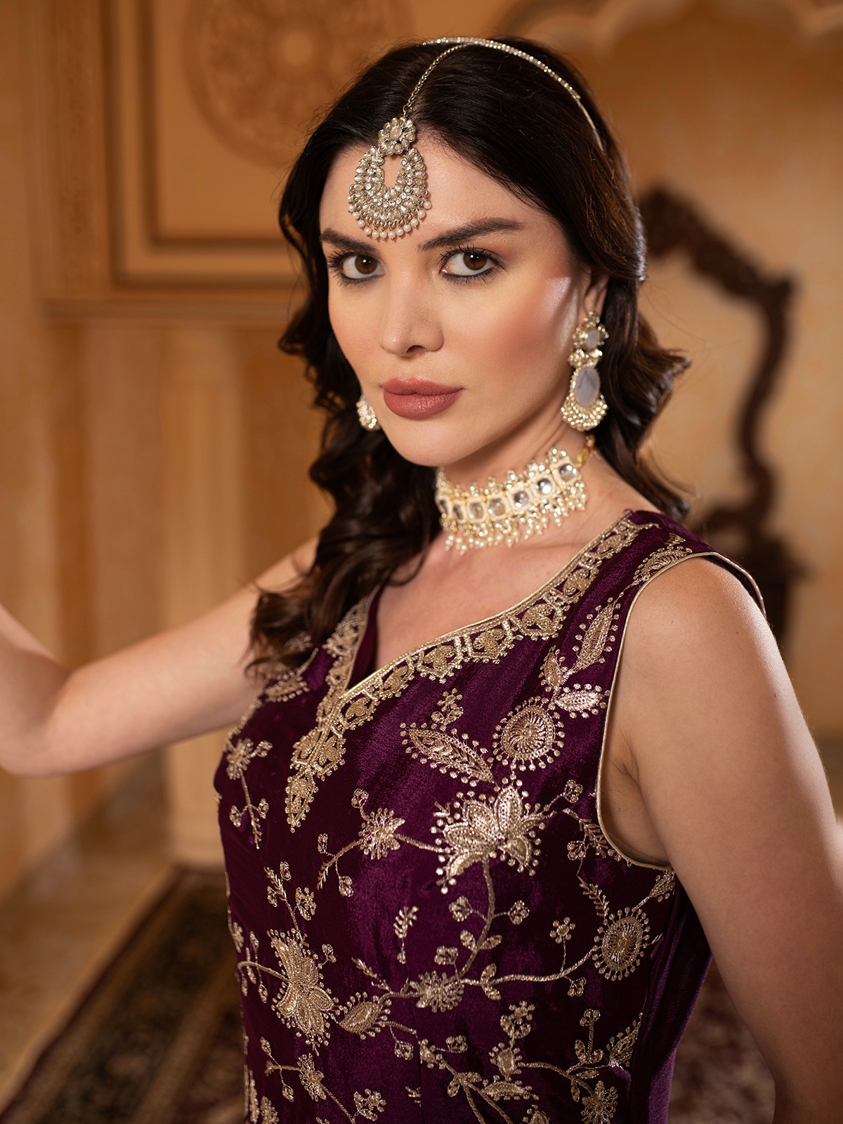 ALBION FANCY LADIES ETHNIC PURPLE KURTI SET