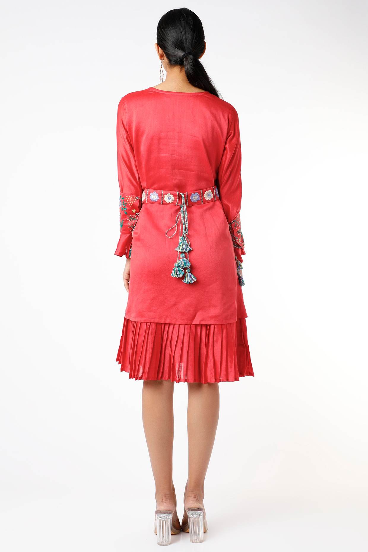 Red Layered Dress With Belt