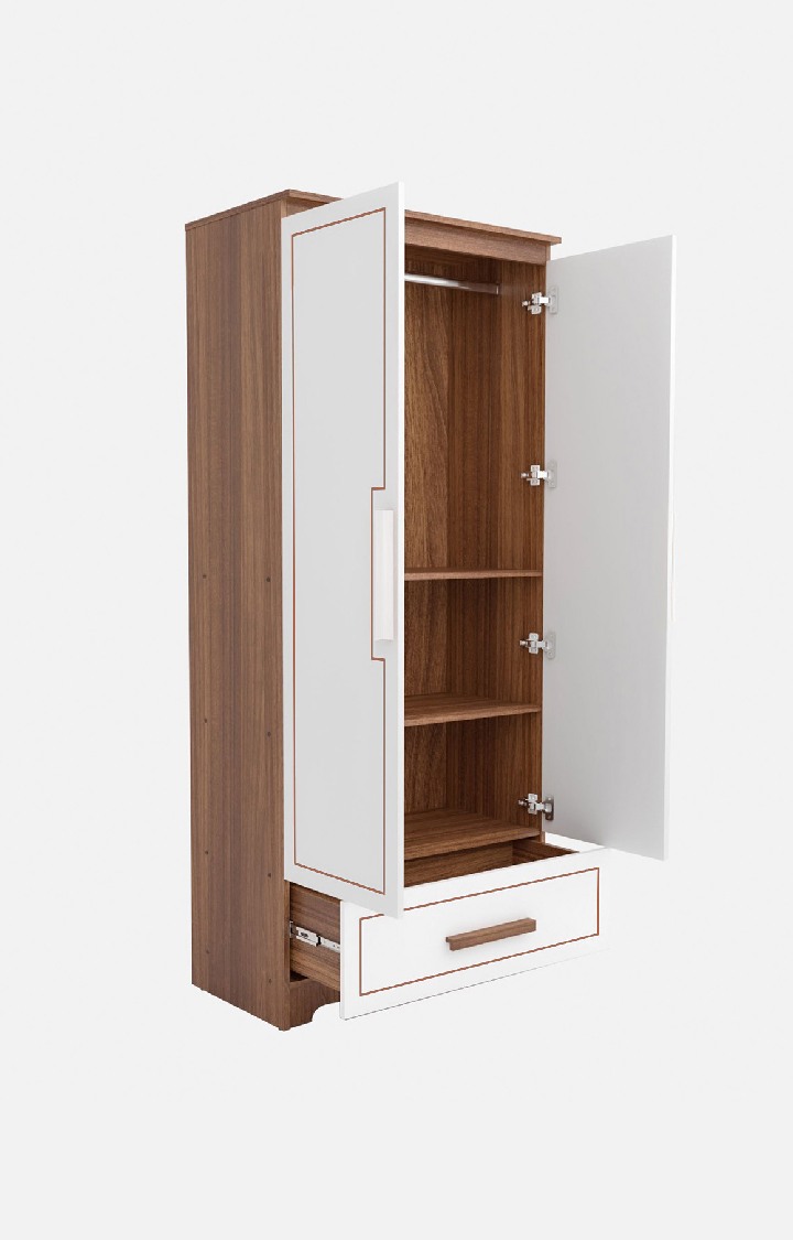 Amber Delight 2 Door Wardrobe/Space & Clothes Organizer/Cupboard/Almari for Multipurpose Use, Home/Kitchen/Office/Living Room with Drawer - Leon Teak Finish