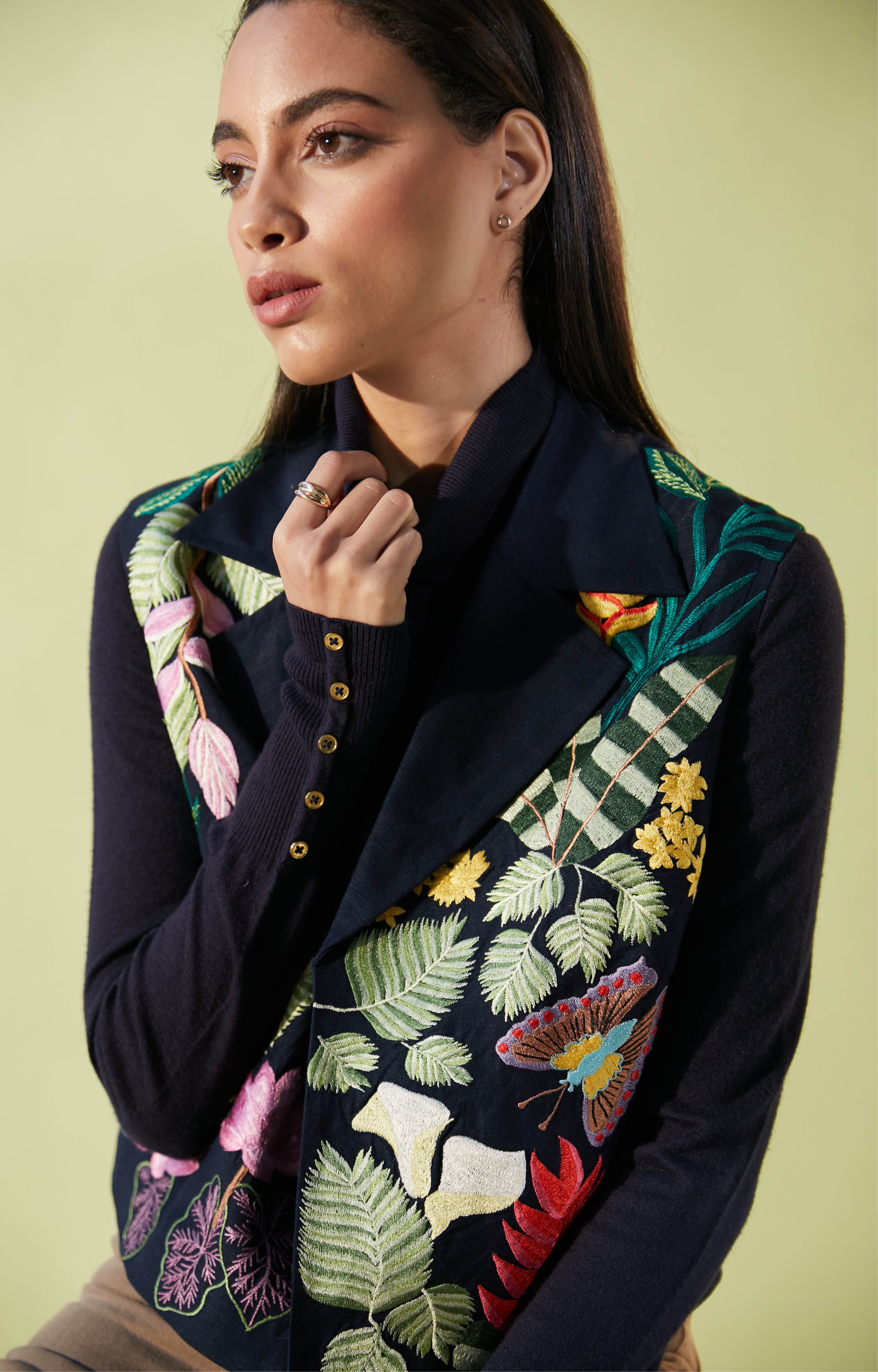 Black Amazon Waistcoat with Wild Forest Embroidery