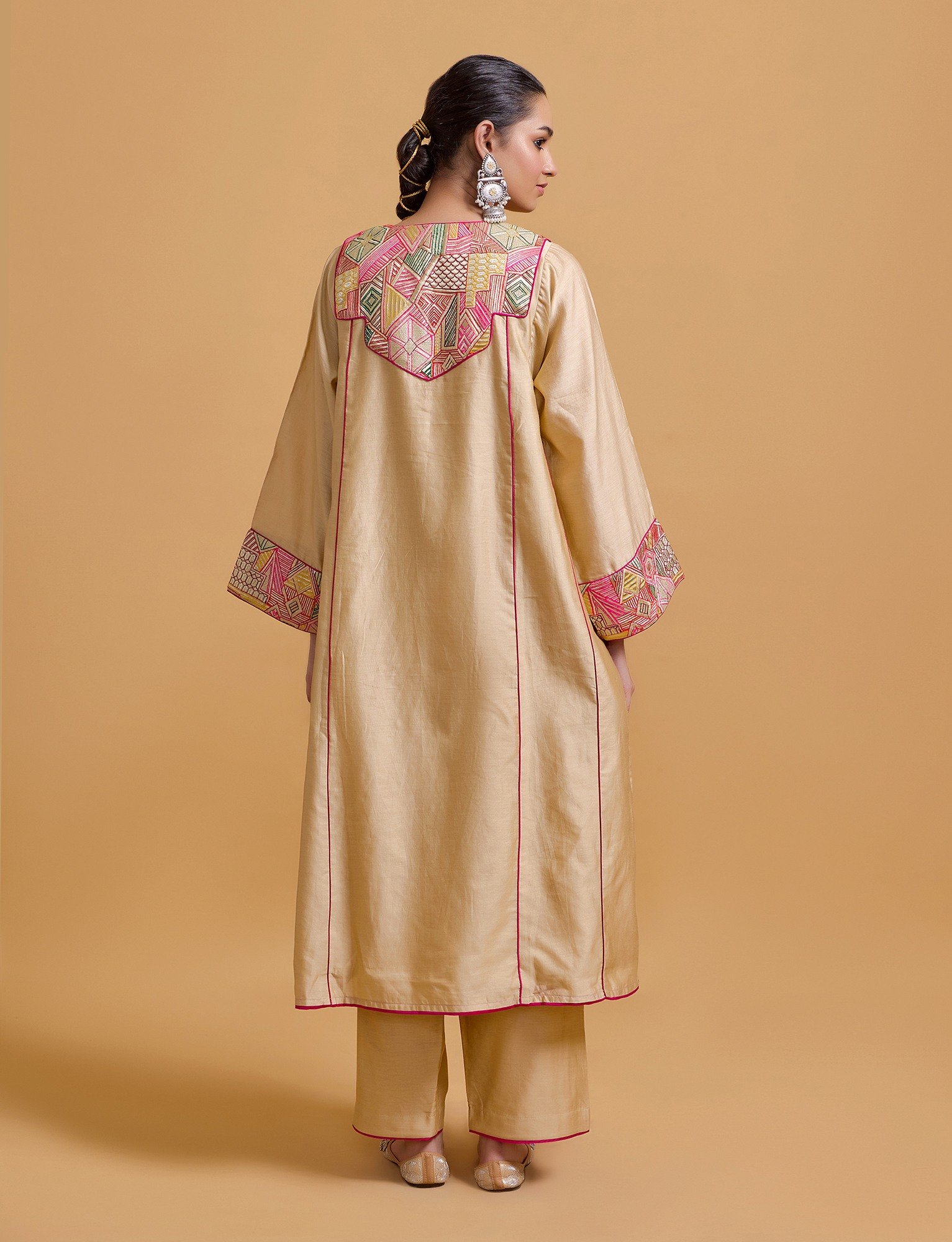 Mithai Beige Step Yoke Kurta Set