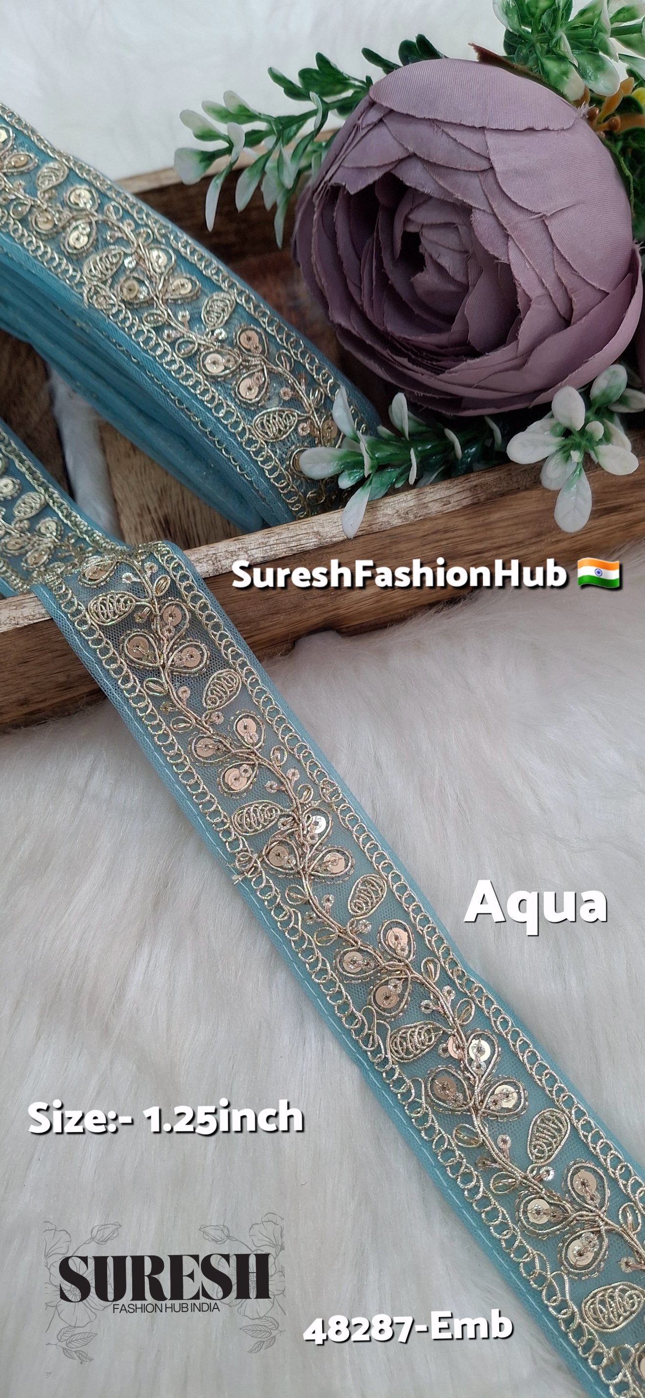Aqua Pearl Dori Zari Embroidery Border Lace
