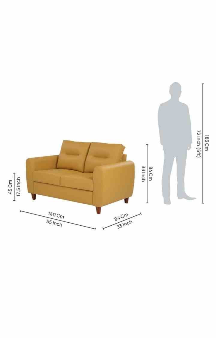 neudot Scott Sofa for Living Room |2 Persons Sofa|Premium Leatherette with Cushioned Armrest | Solid Wood Frame|2 Seater in Husky Yellow Color