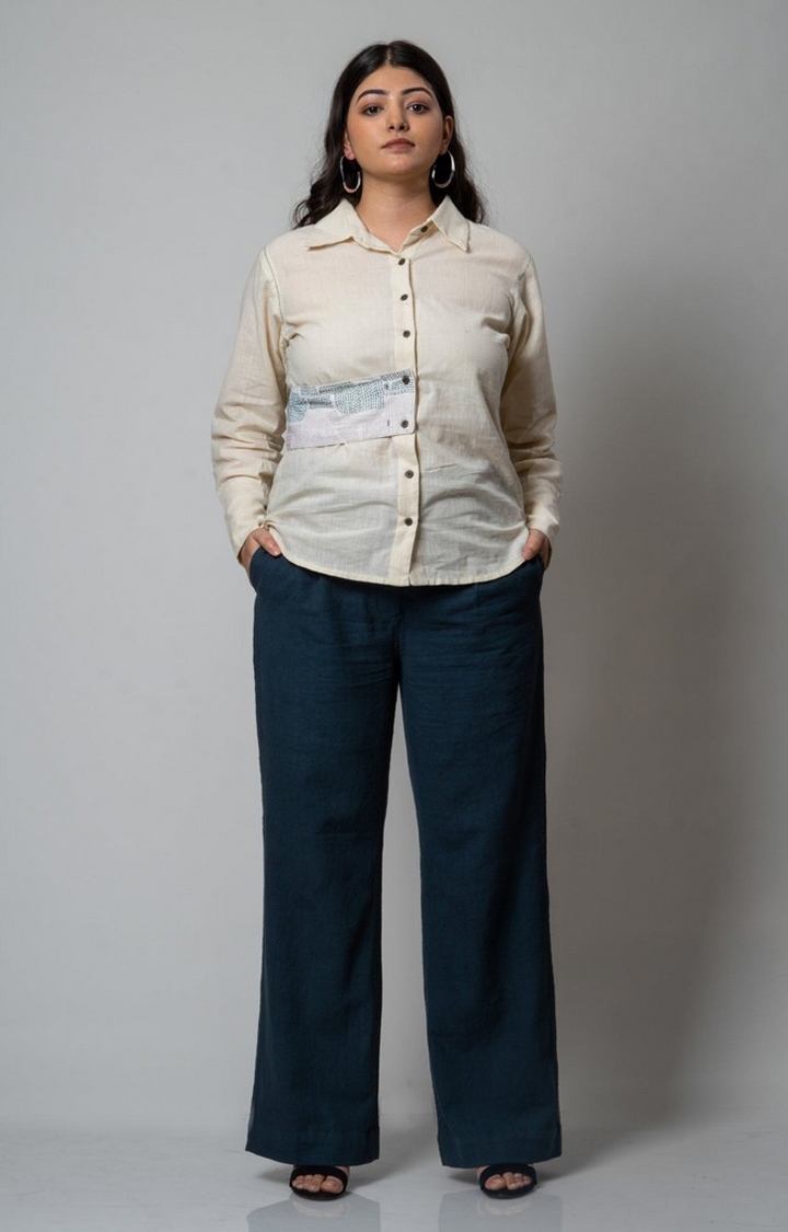 Lafaani | Women's Blue Cotton Solid Trouser