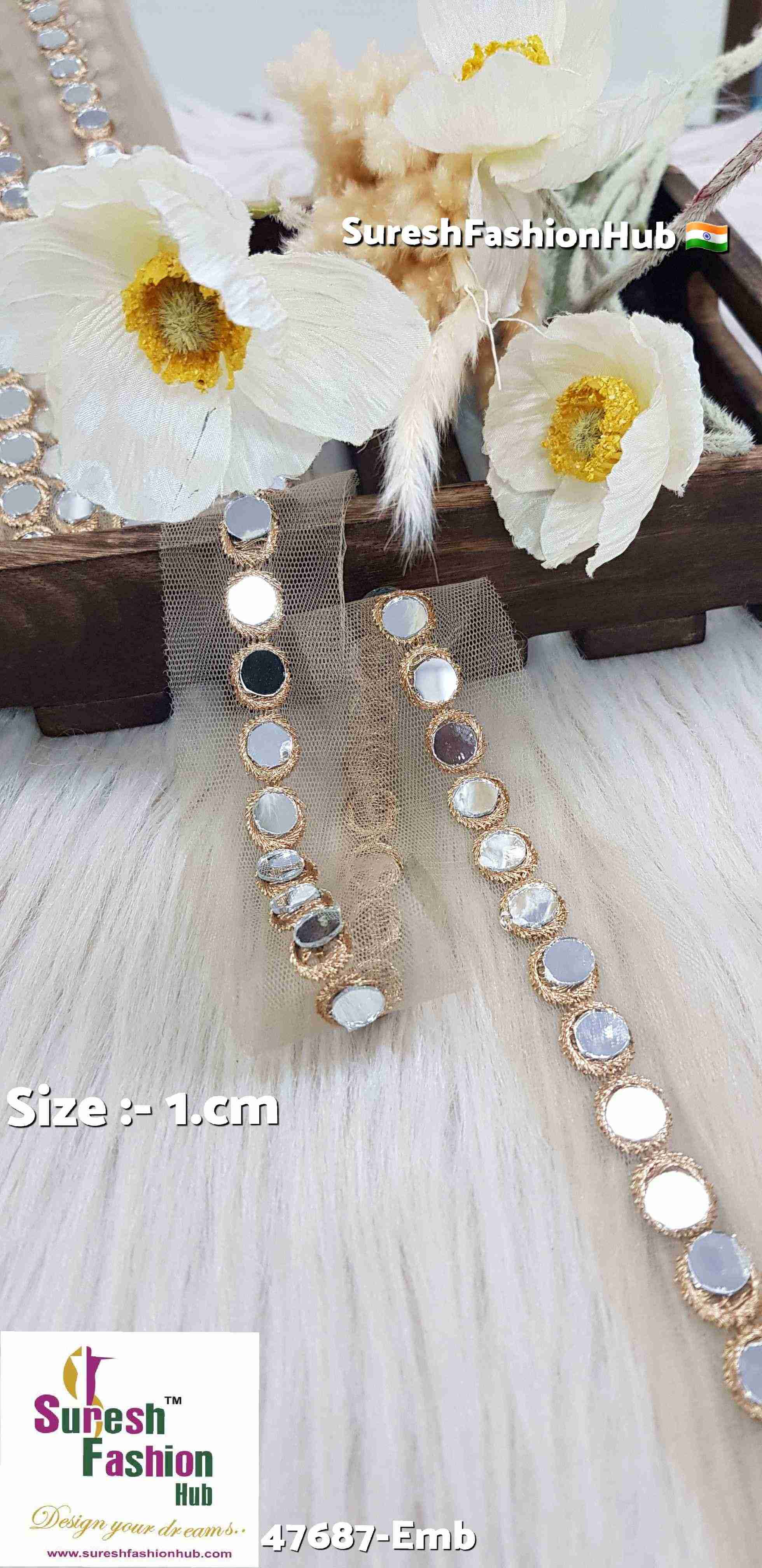  Gold Champagne Circle Mirror Embroidery Lace